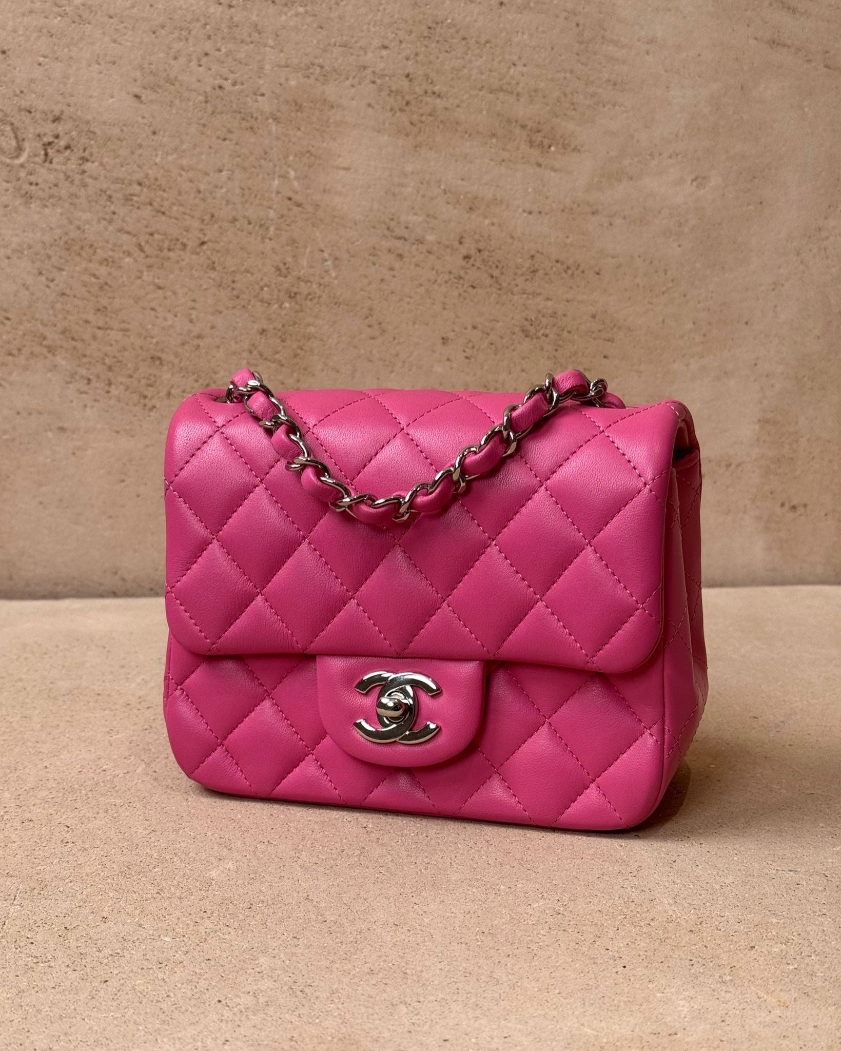 Chanel Mini Flap Square - Pink Lambskin | Silver Hardware