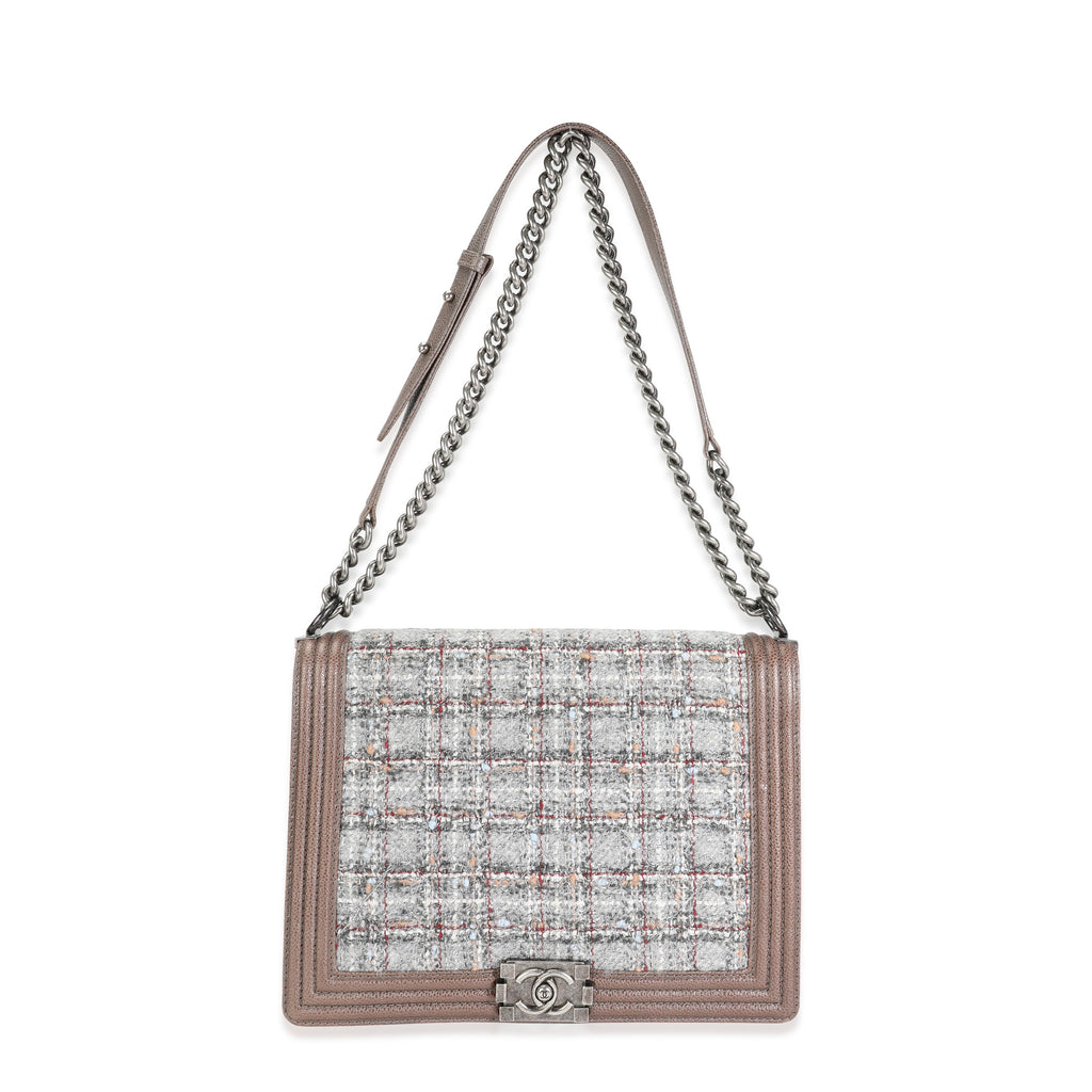 Taupe and Multicolor Tweed Caviar Large Boy Handbag