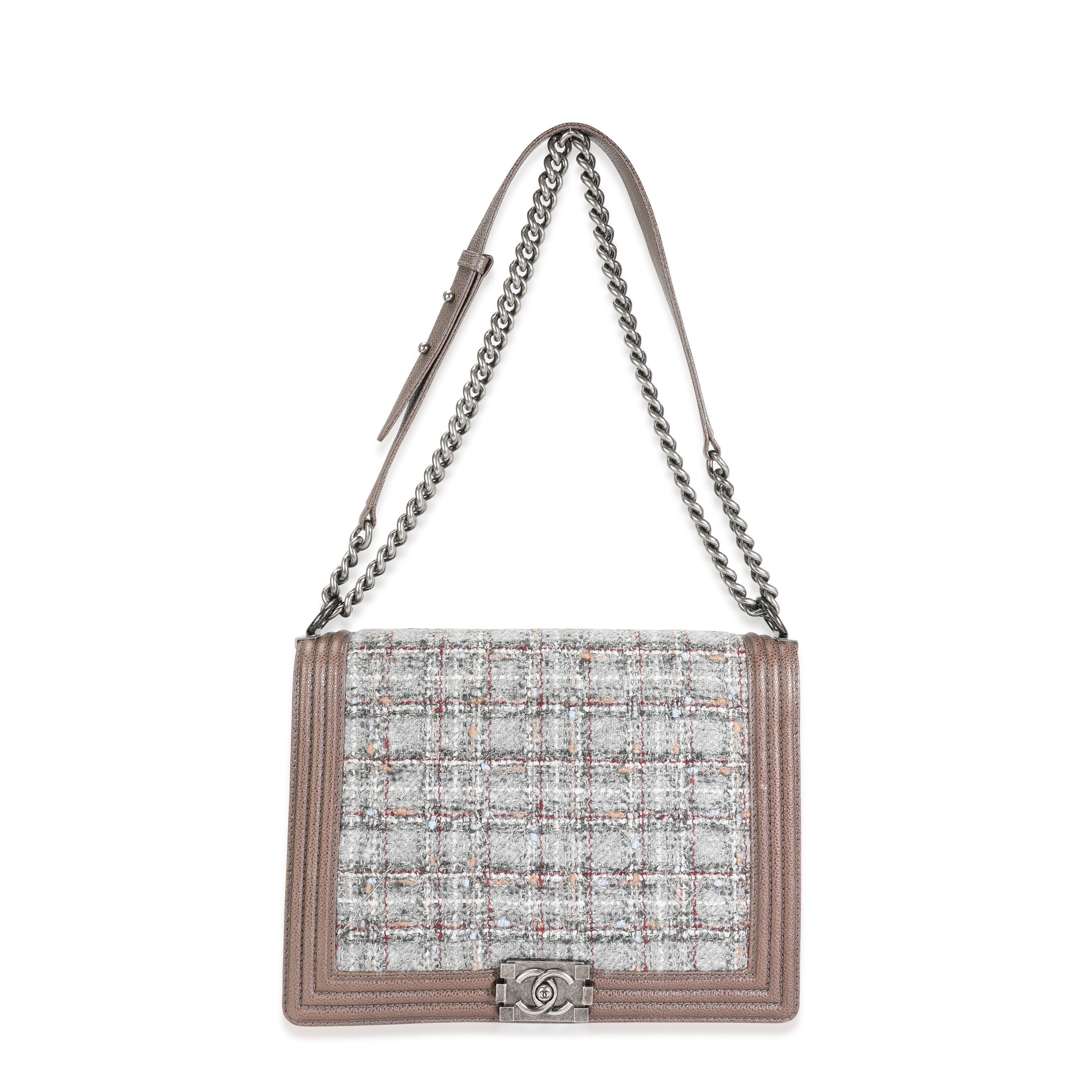 Taupe and Multicolor Tweed Caviar Large Boy Handbag