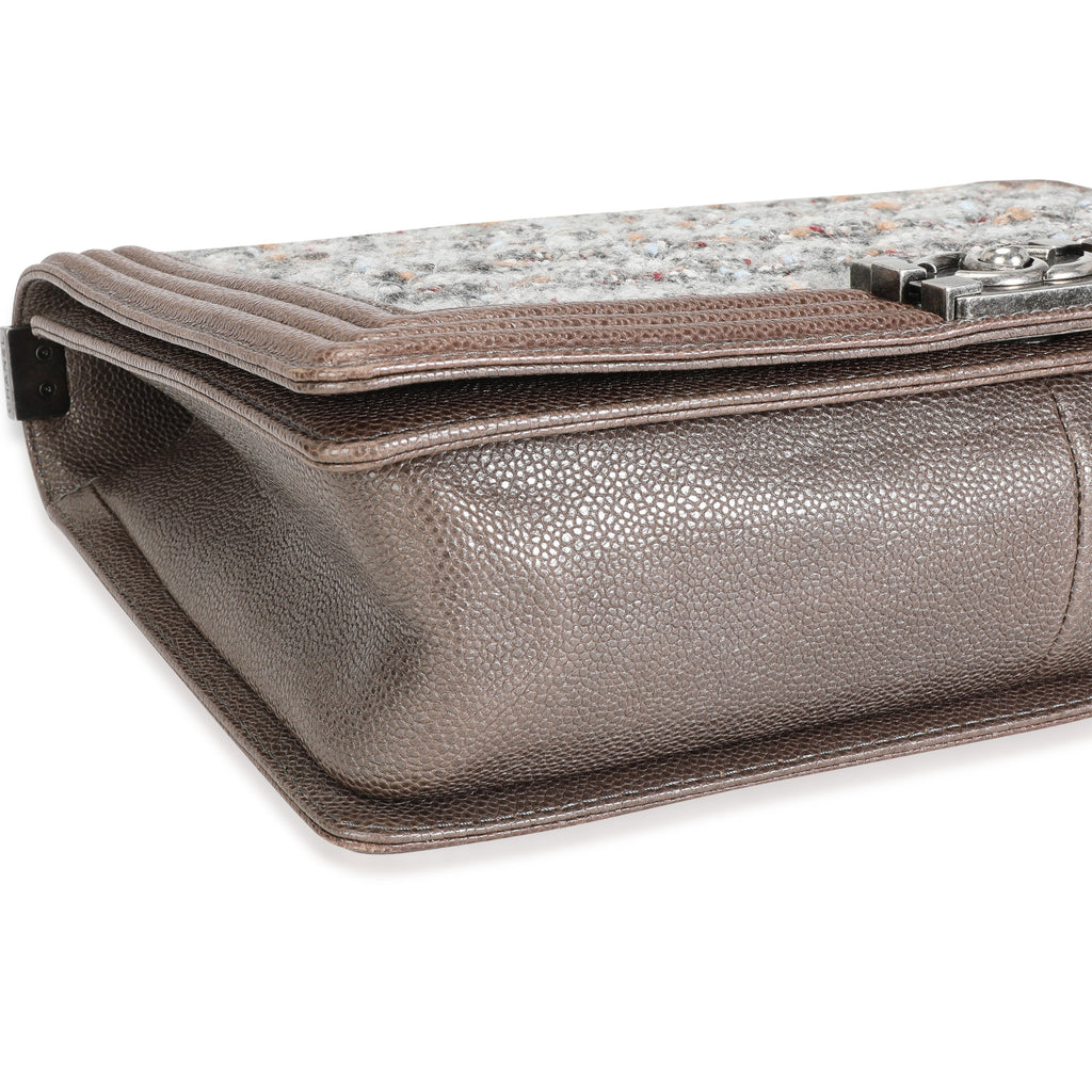 Taupe and Multicolor Tweed Caviar Large Boy Handbag