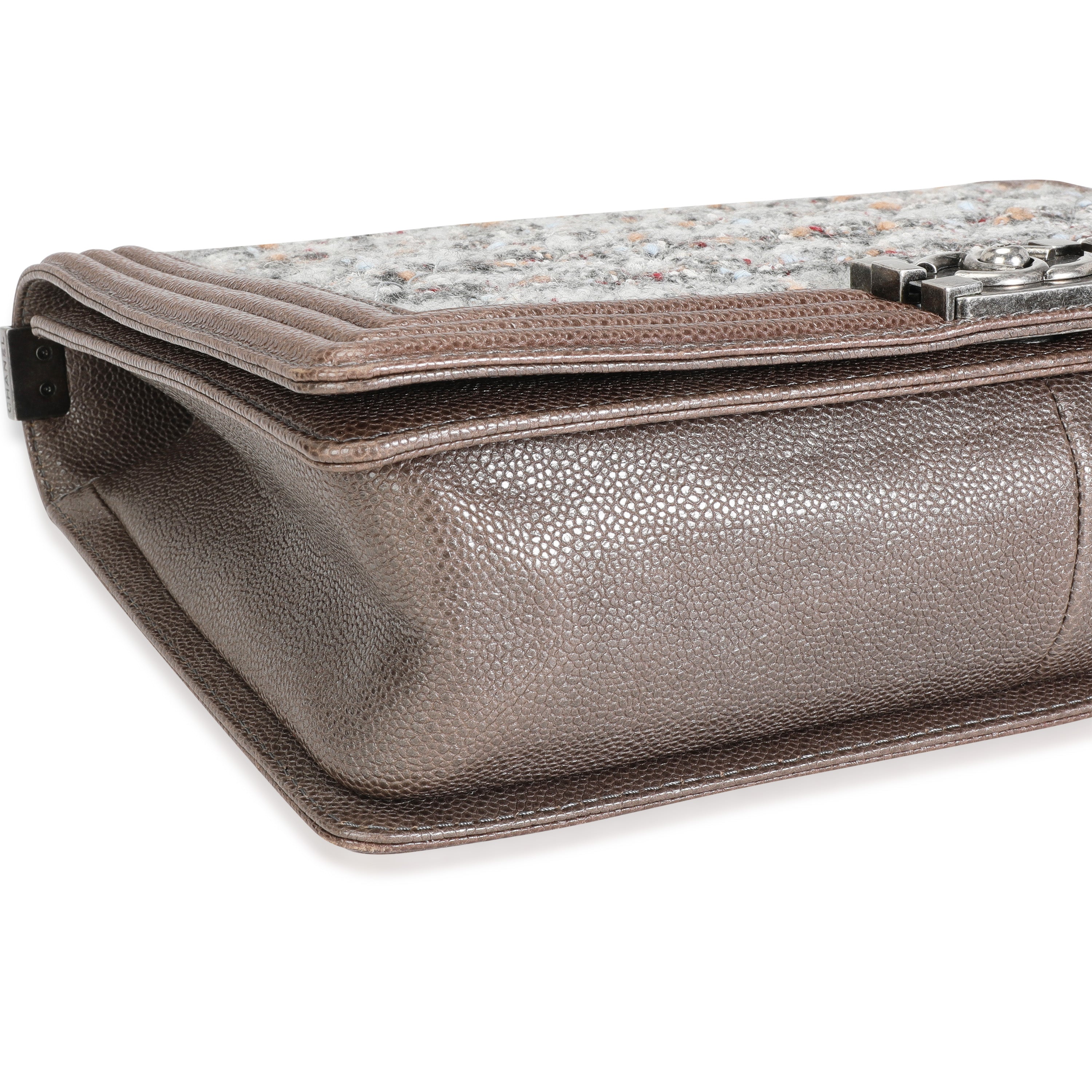 Taupe and Multicolor Tweed Caviar Large Boy Handbag