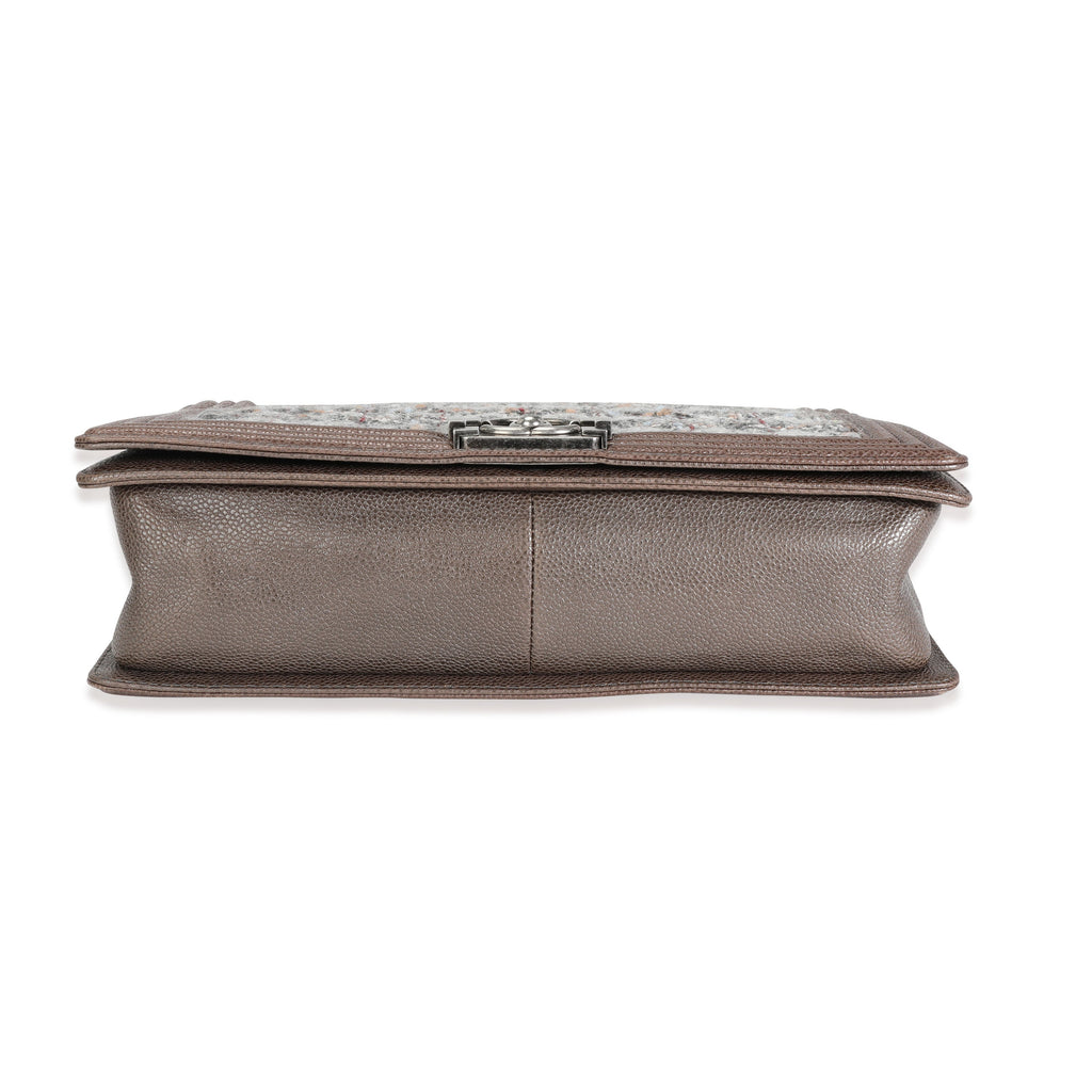 Taupe and Multicolor Tweed Caviar Large Boy Handbag