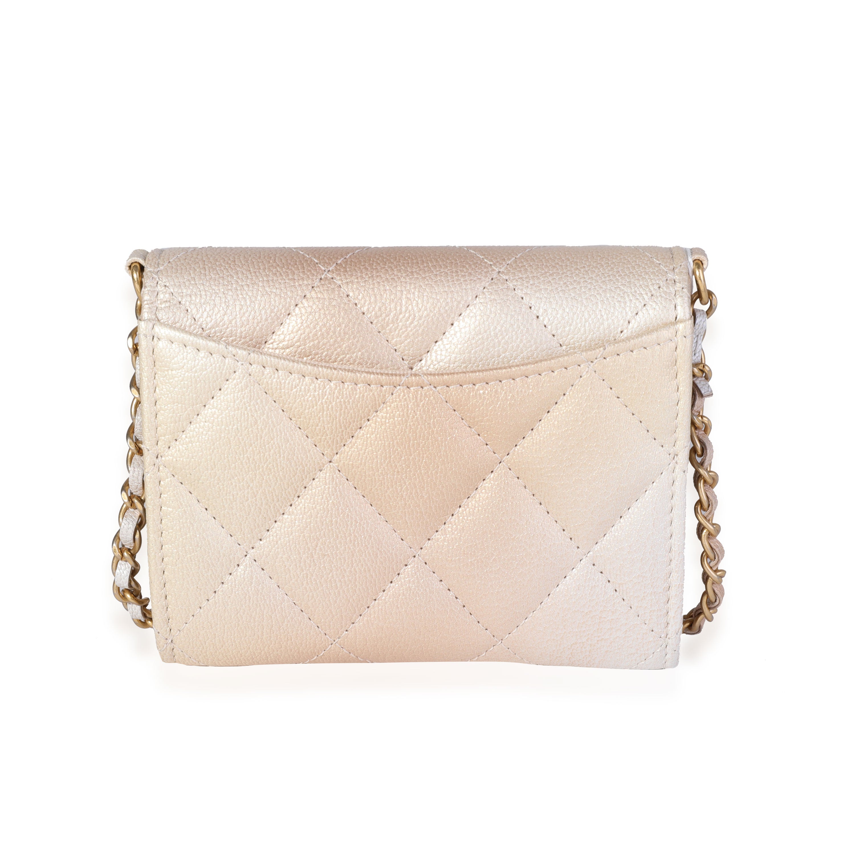 Gold Metallic Ombré Quilted Goatskin Classic Mini Clutch with Chain