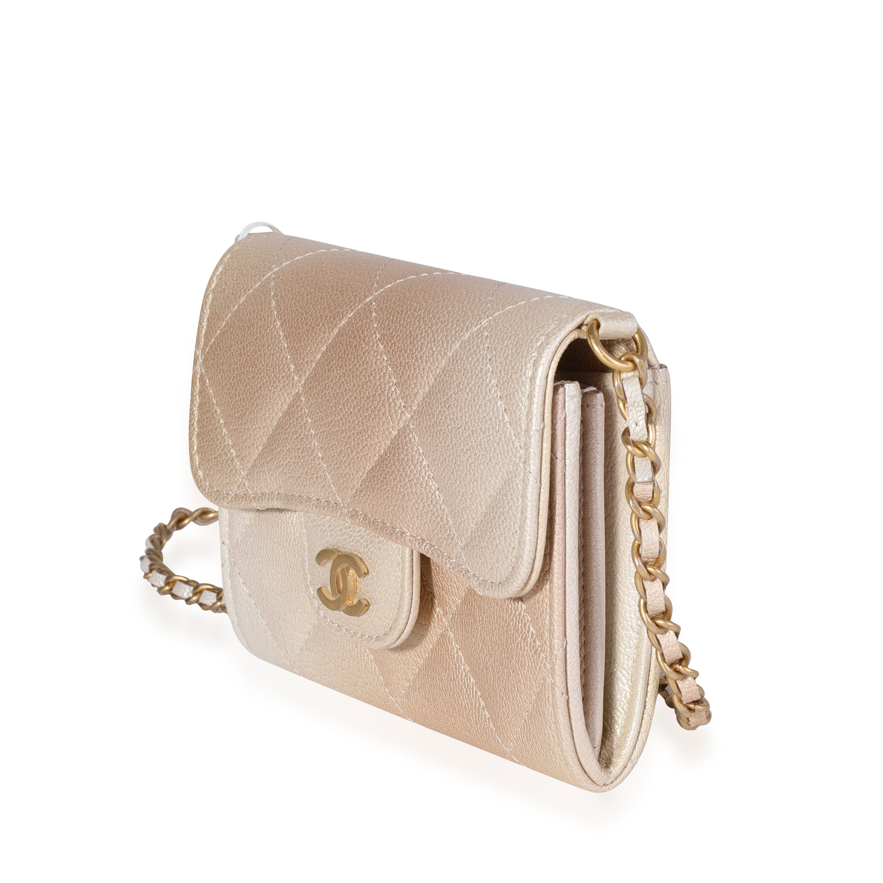 Gold Metallic Ombré Quilted Goatskin Classic Mini Clutch with Chain