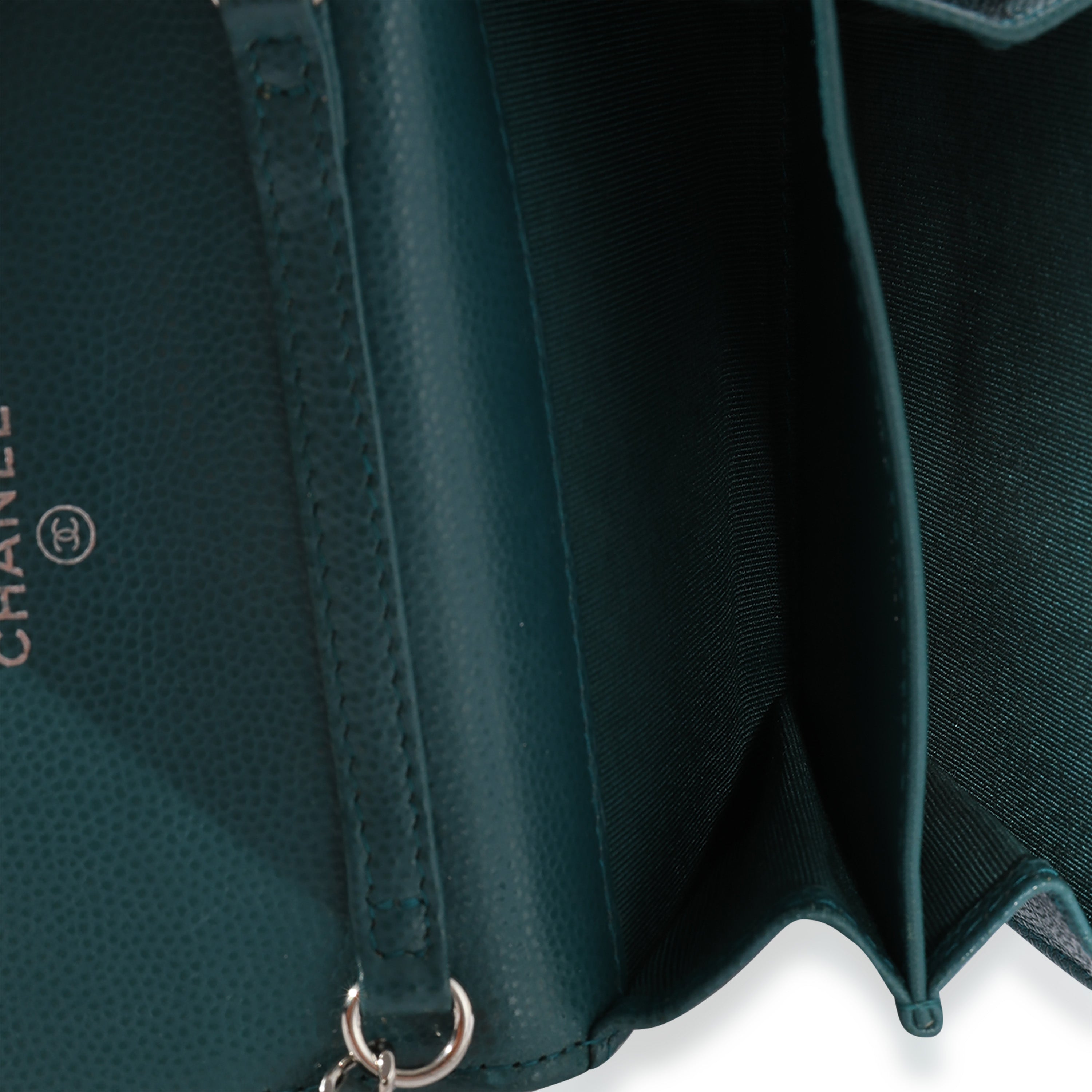 Teal Quilted Caviar Classic Card Holder on Chain Handbag