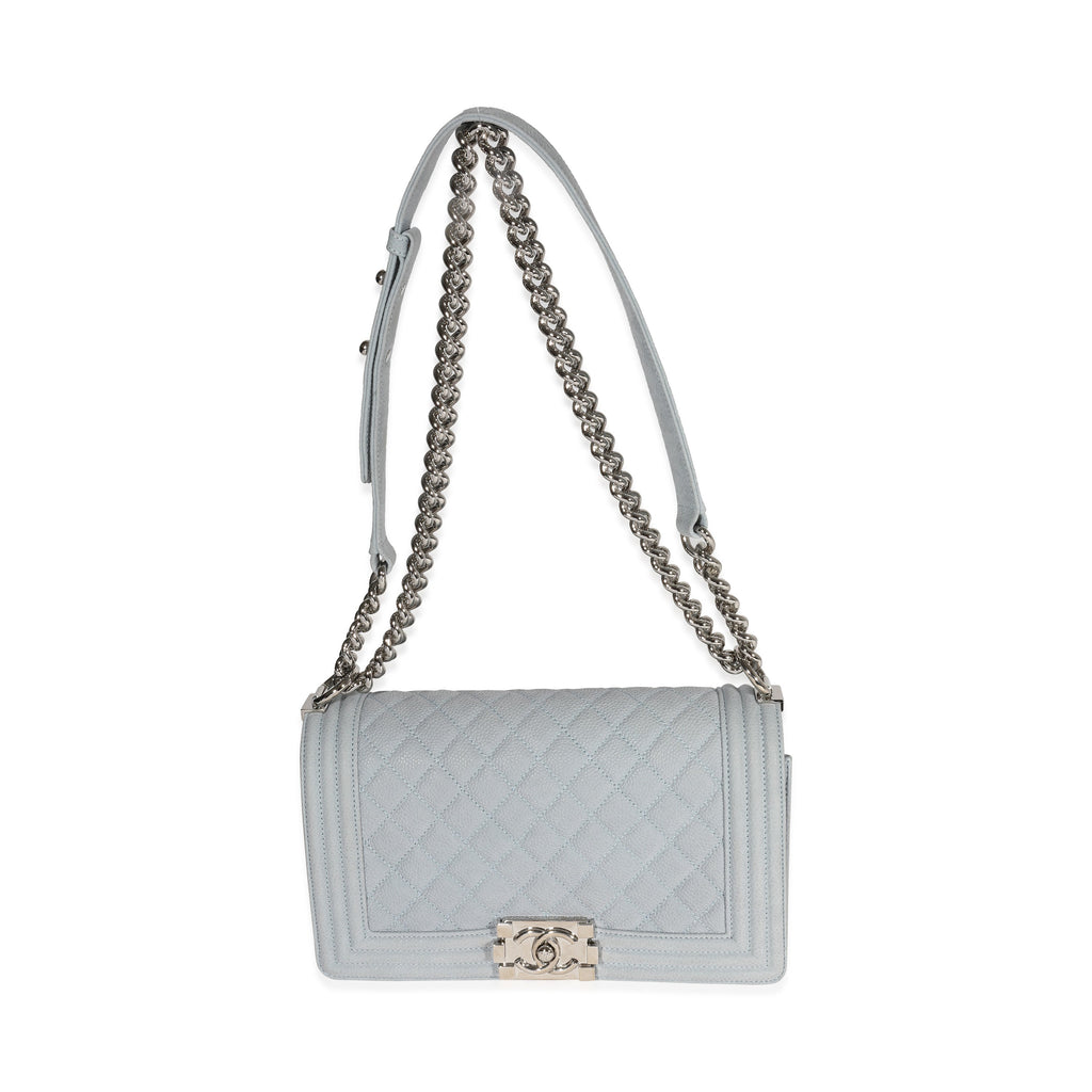 Light Blue Quilted Washed Caviar Old Medium Boy Handbag
