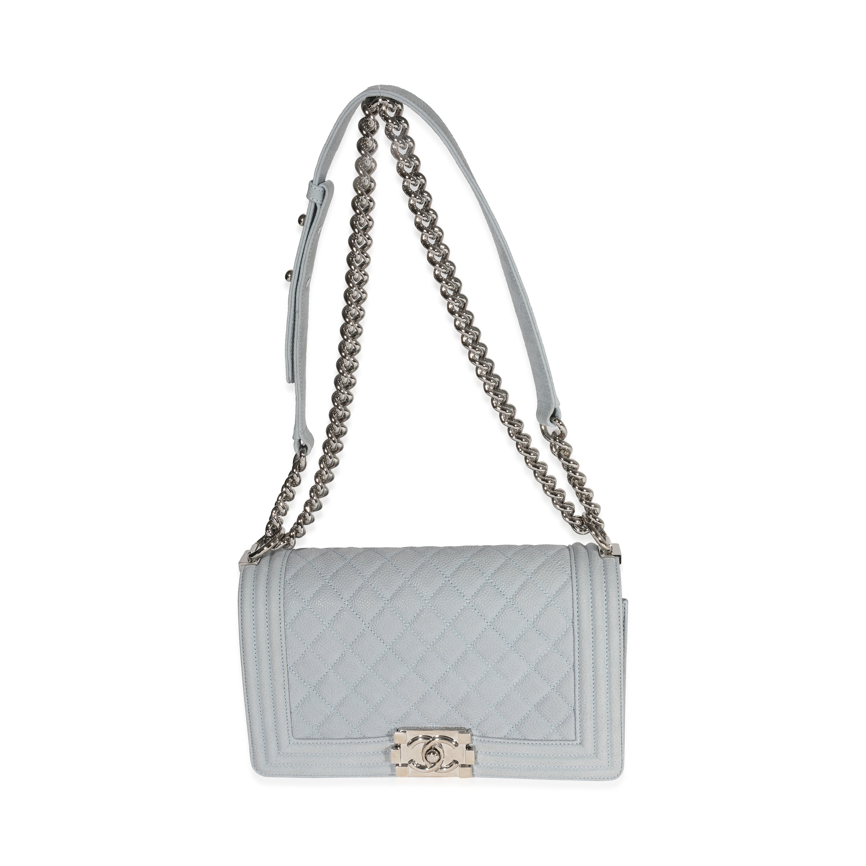 Light Blue Quilted Washed Caviar Old Medium Boy Handbag