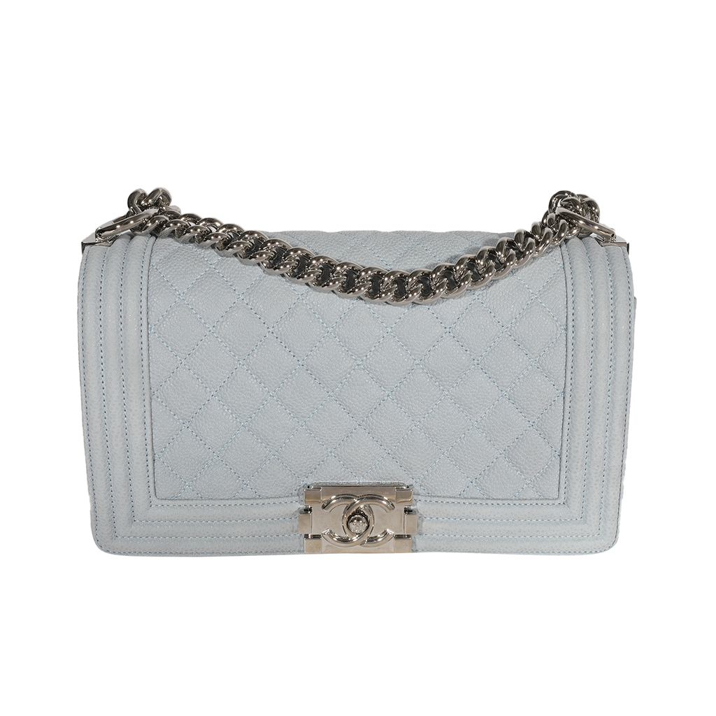 Light Blue Quilted Washed Caviar Old Medium Boy Handbag