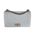 Light Blue Quilted Washed Caviar Old Medium Boy Handbag