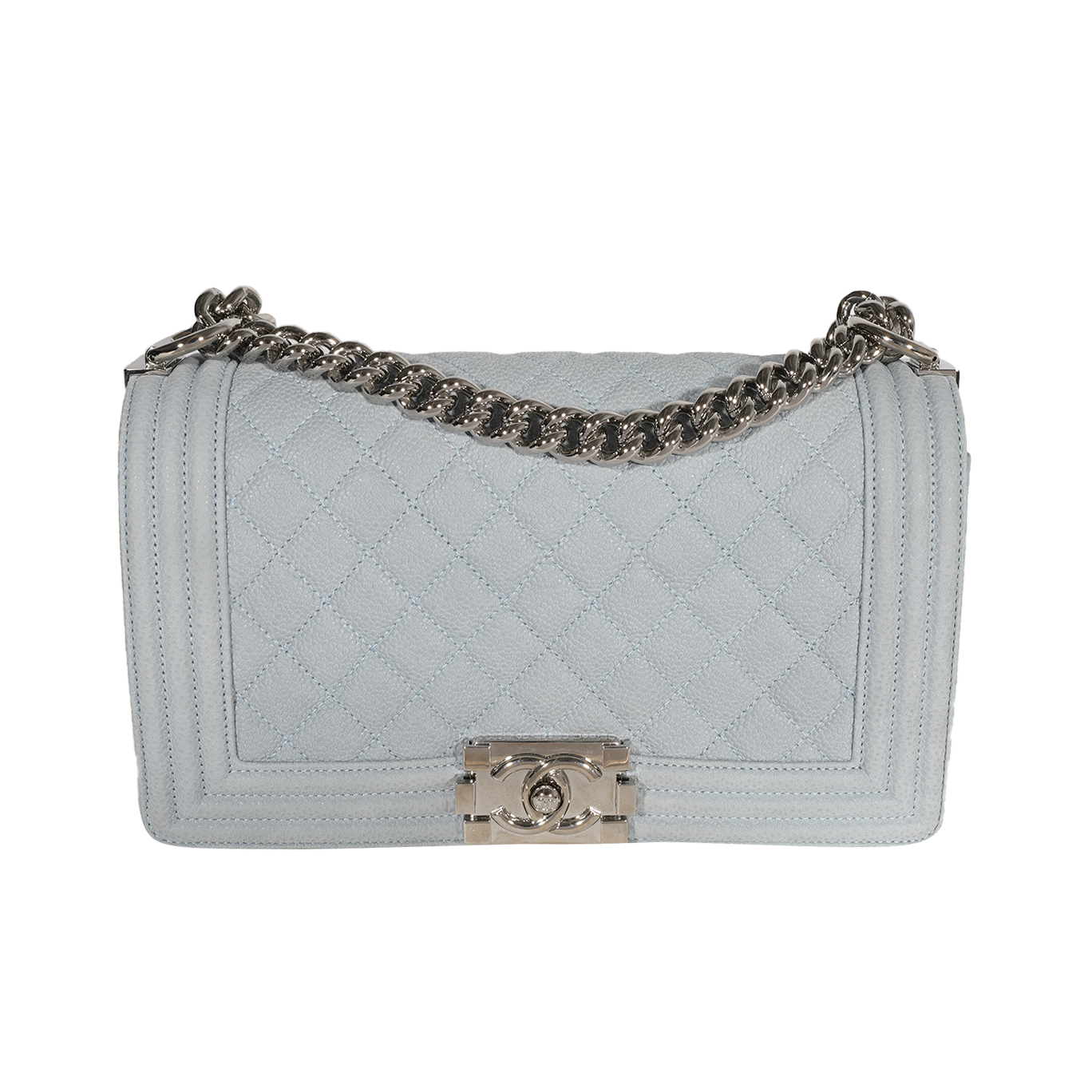 Light Blue Quilted Washed Caviar Old Medium Boy Handbag