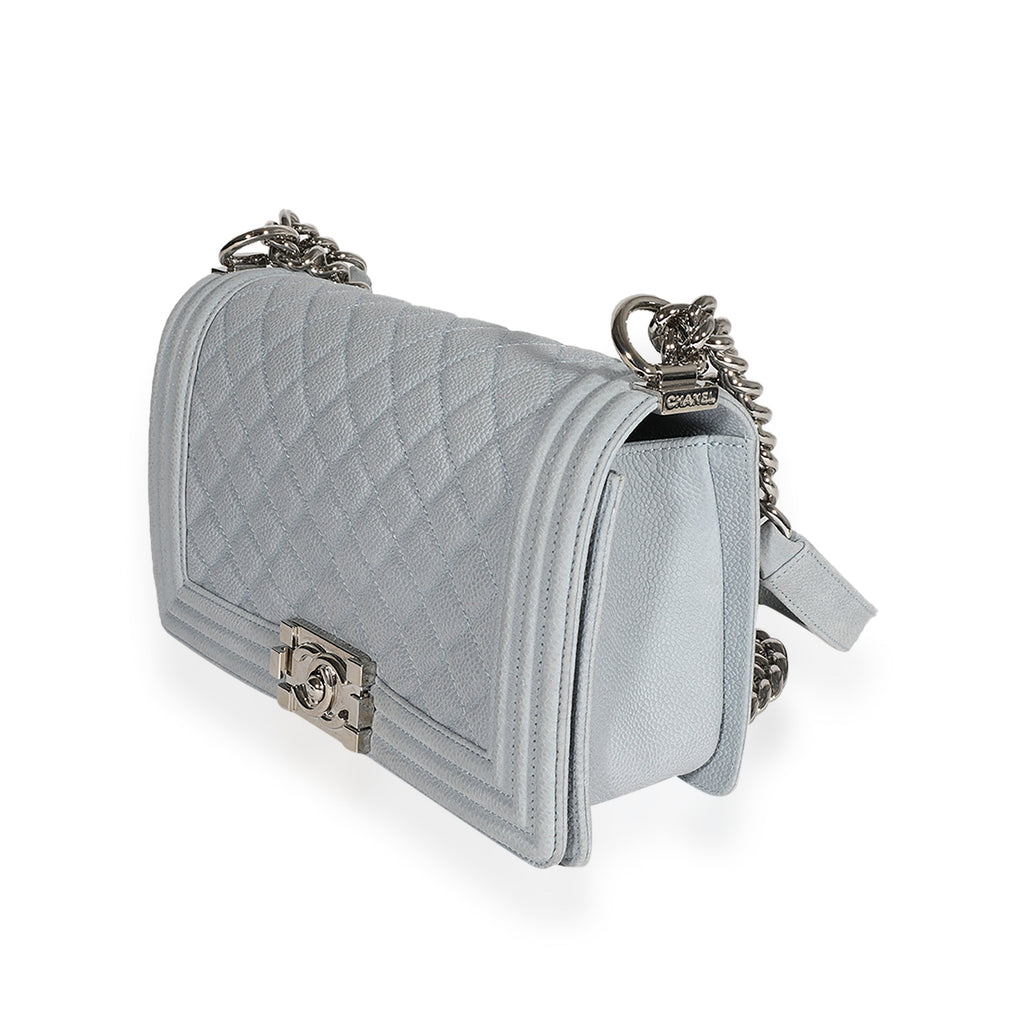 Light Blue Quilted Washed Caviar Old Medium Boy Handbag