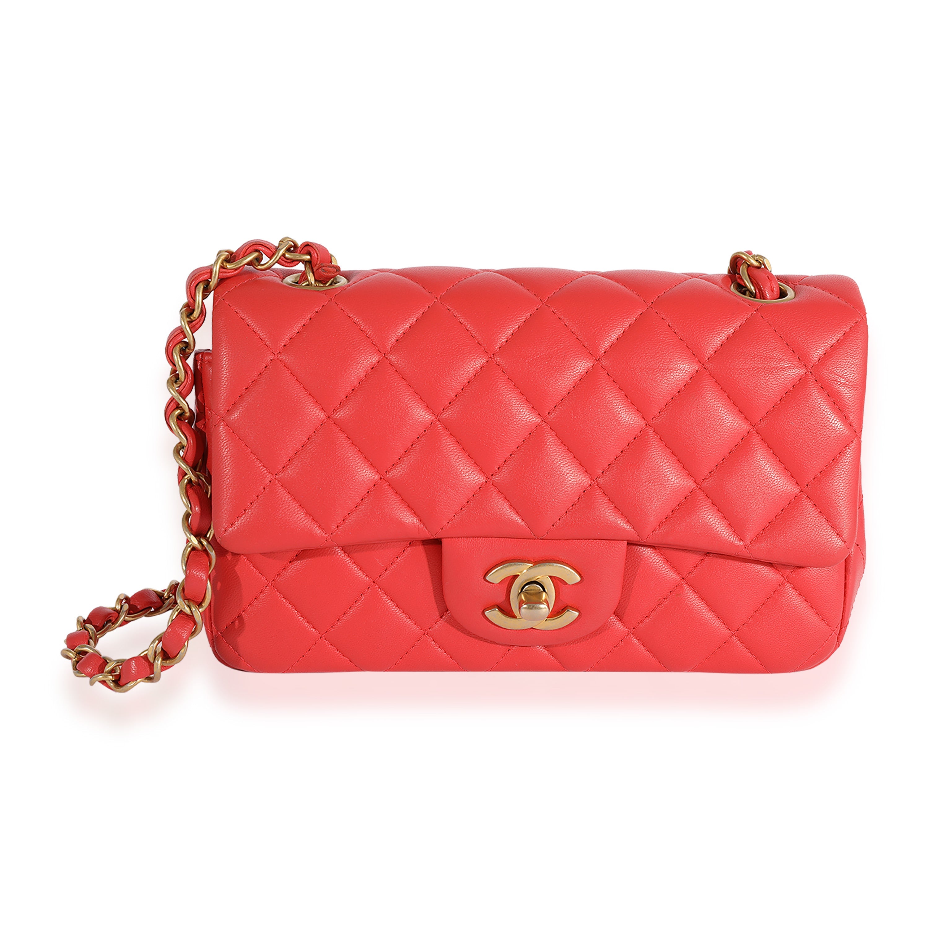 Coral Quilted Lambskin Mini Rectangular Classic Flap Bag