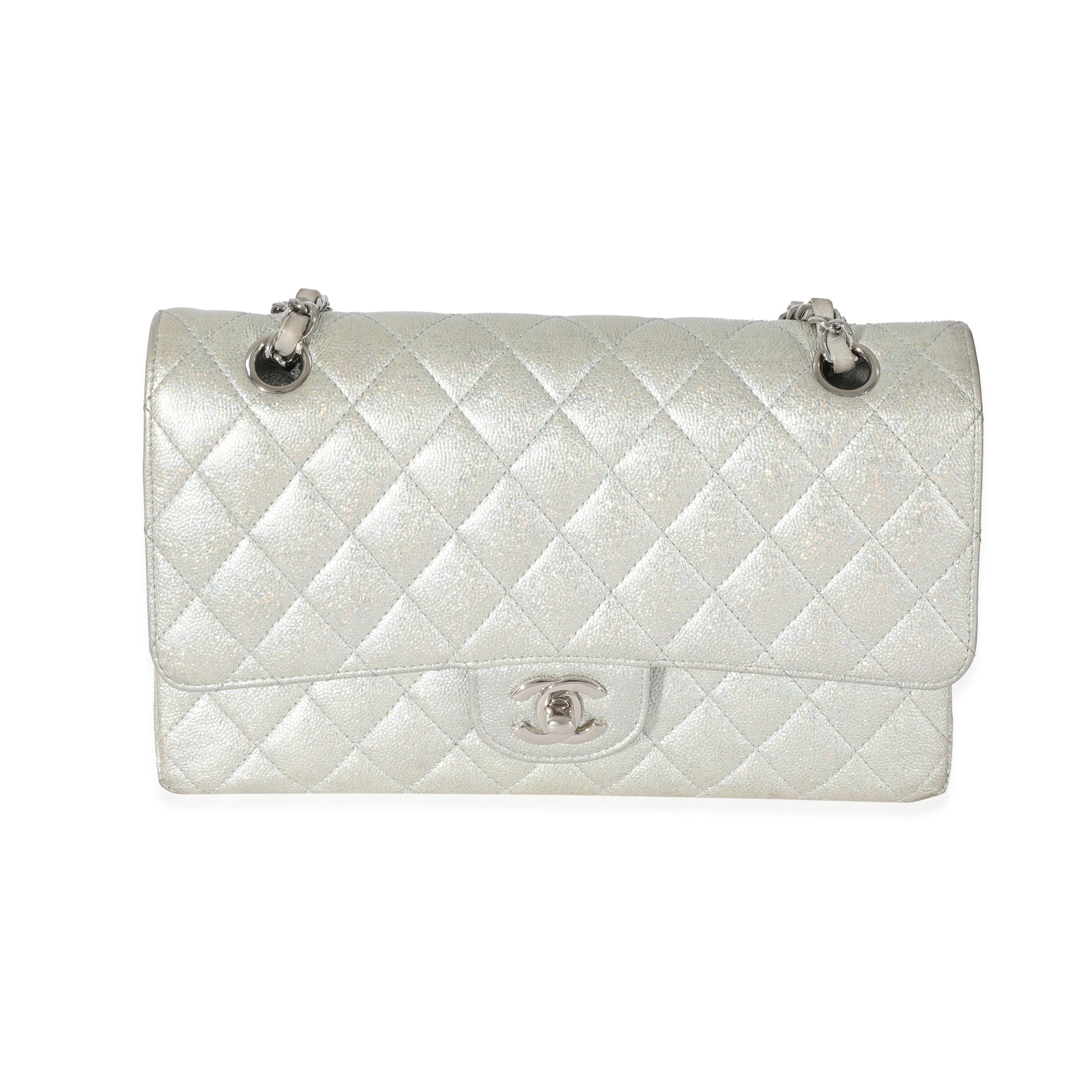 21K Glitter Caviar Medium Classic Double Flap Handbag