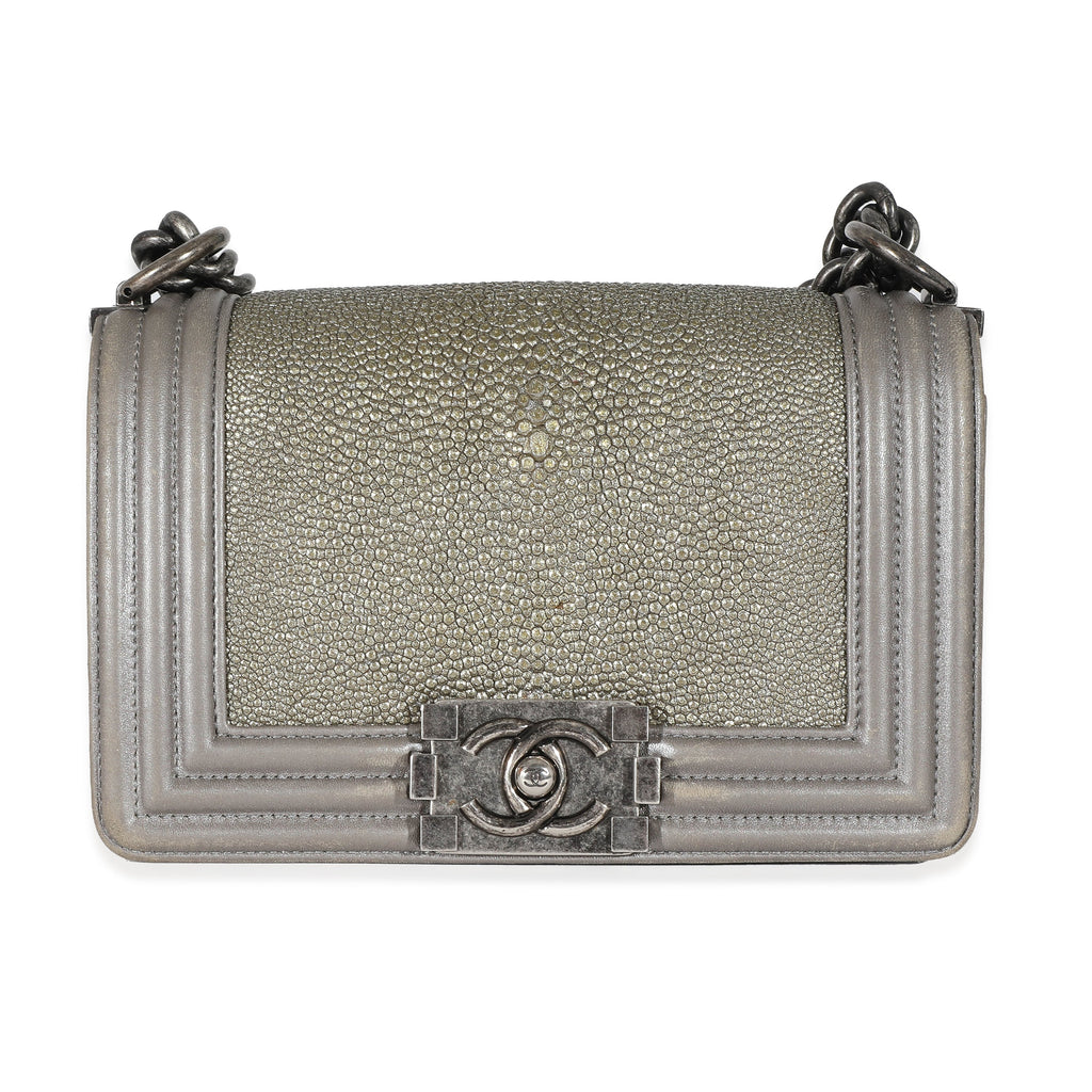 Grey Lambskin Galuchat Stingray Small Boy Bag