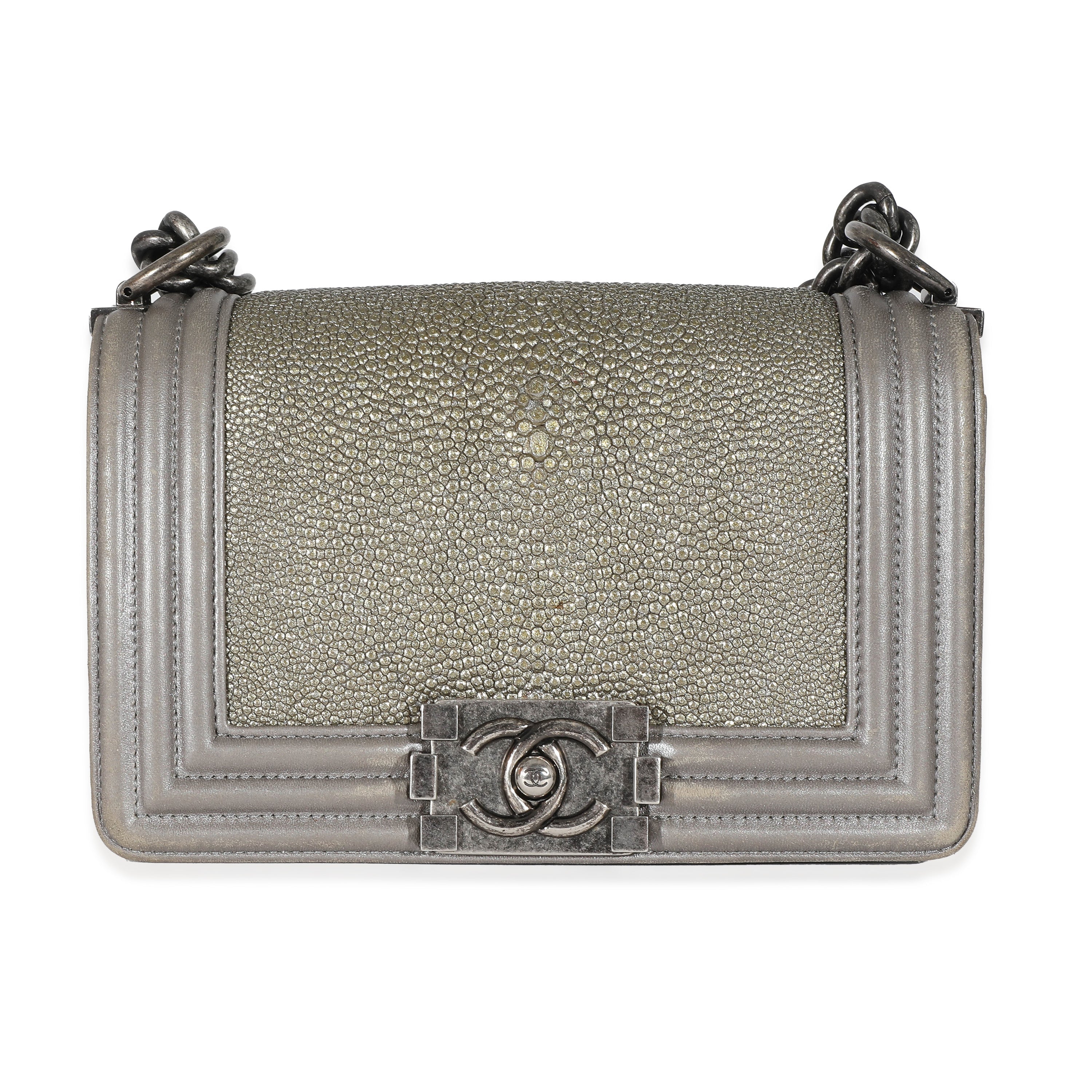 Grey Lambskin Galuchat Stingray Small Boy Bag