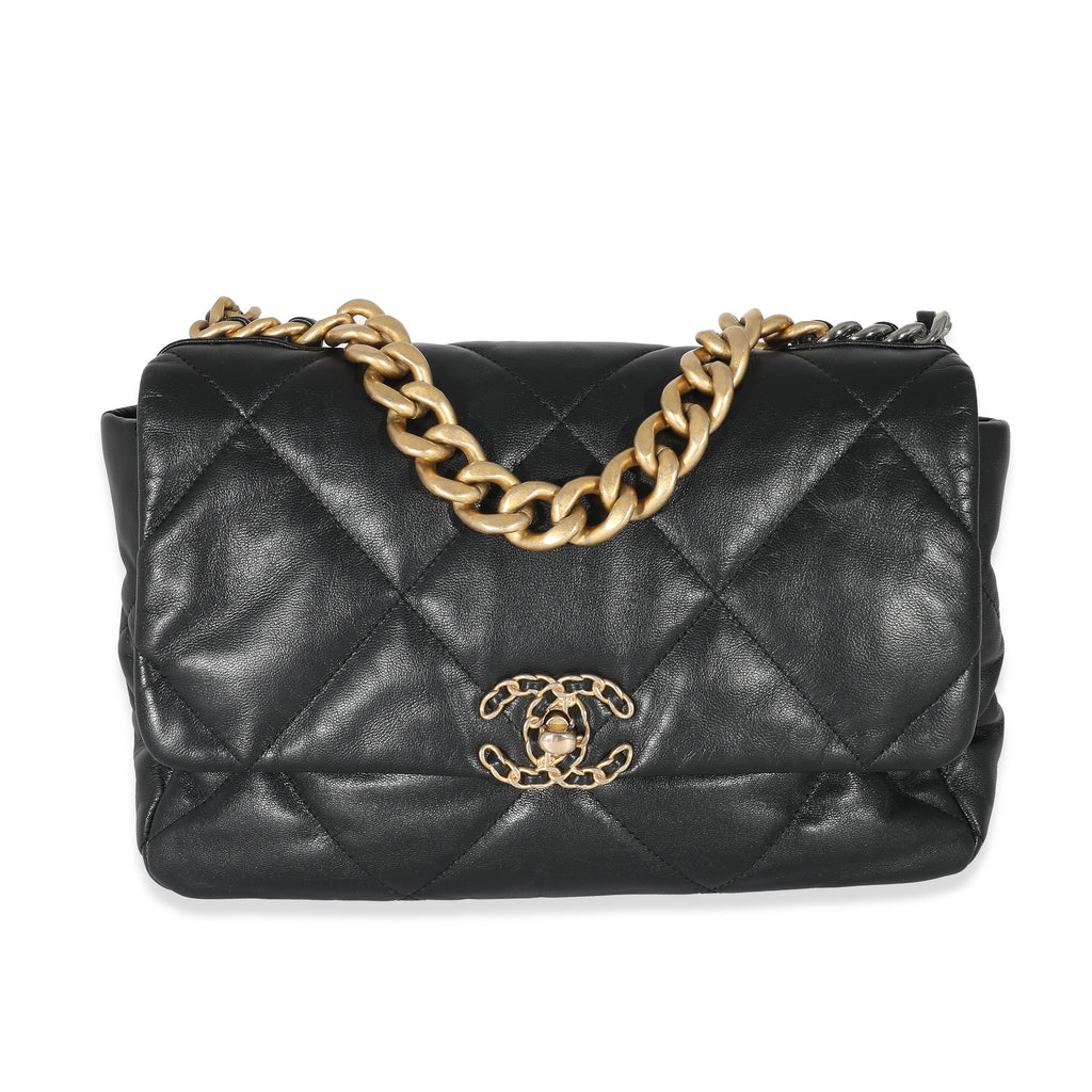 Black Shiny Lambskin Large Chanel 19 Flap Bag