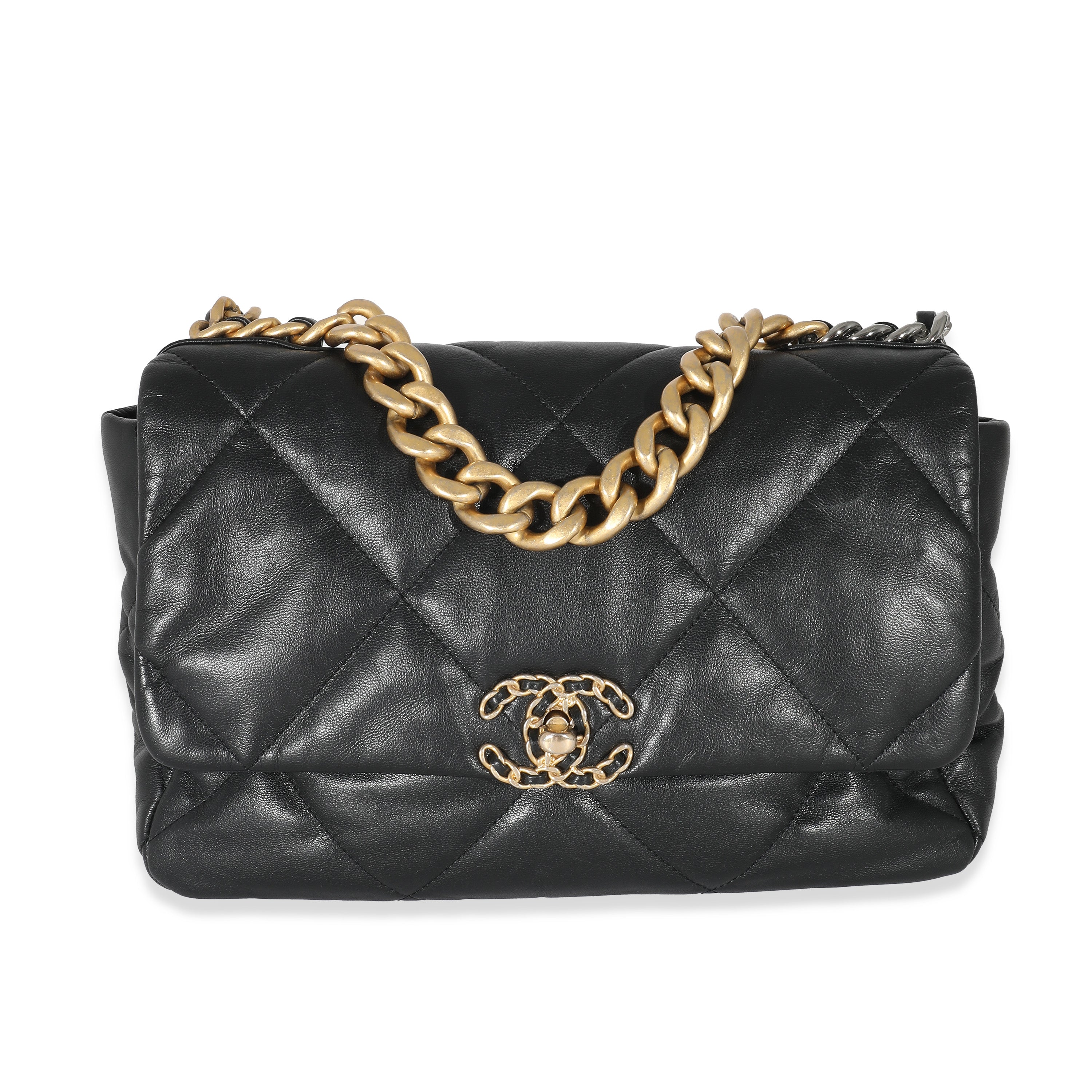 Black Shiny Lambskin Large Chanel 19 Flap Bag