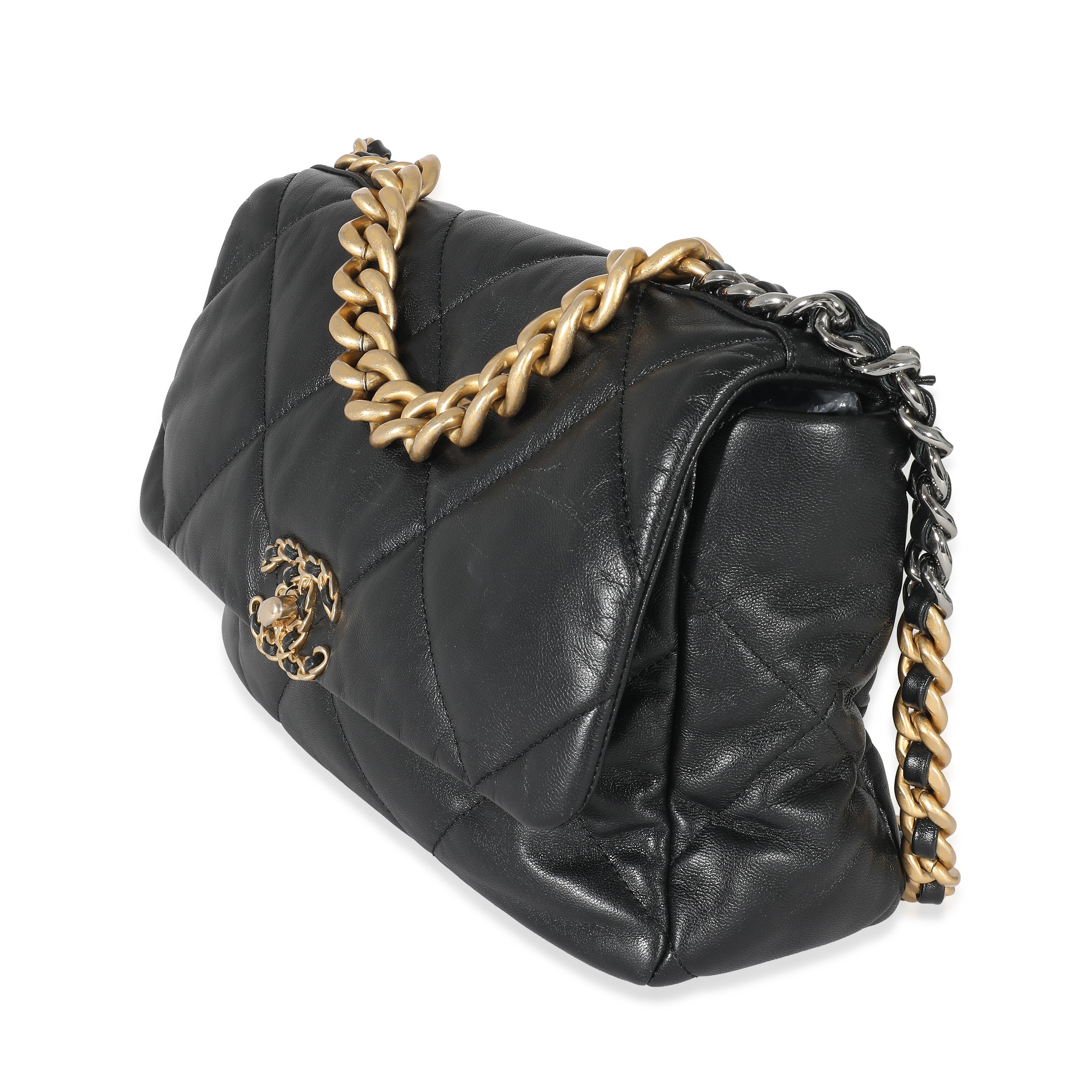 Black Shiny Lambskin Large Chanel 19 Flap Bag