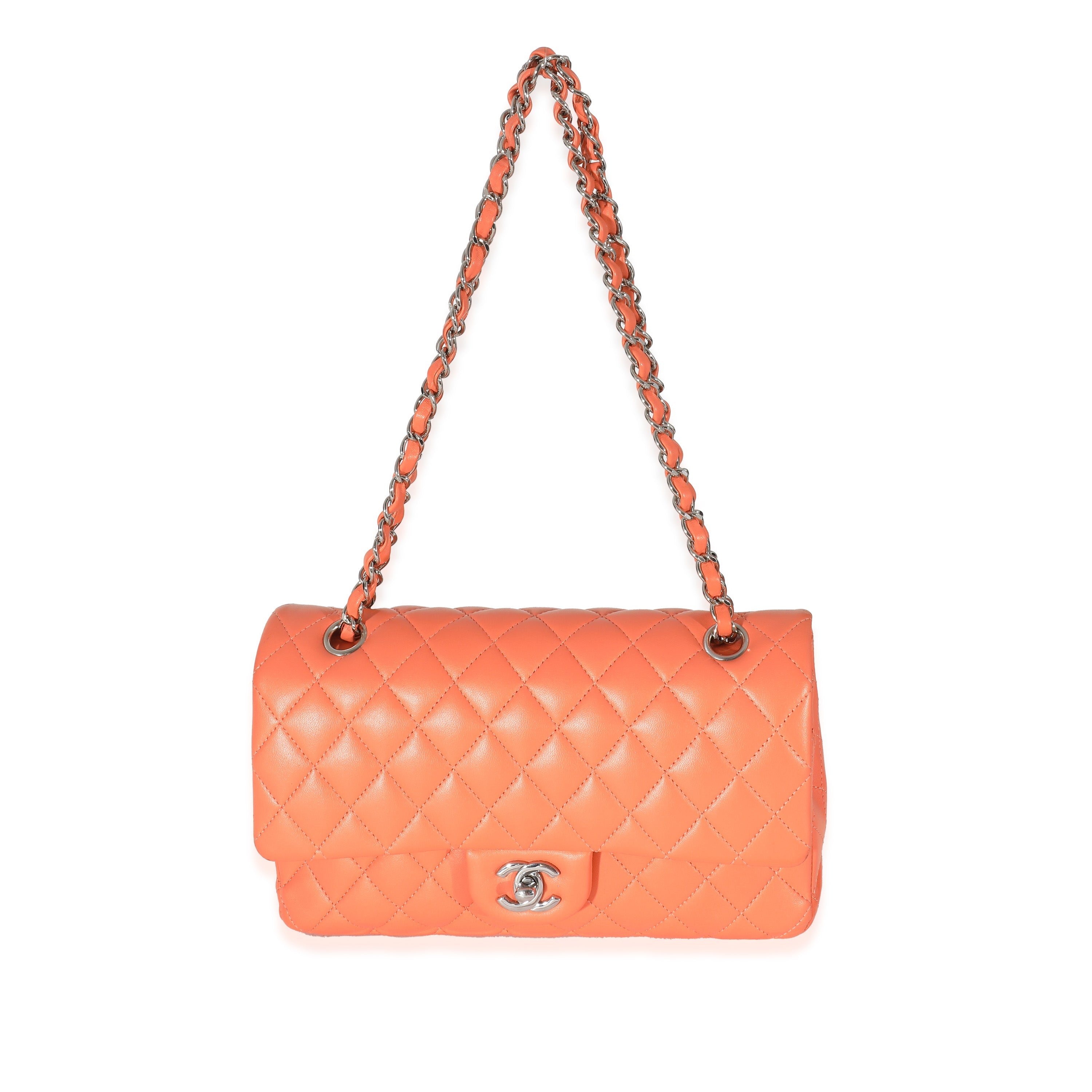 Orange Quilted Lambskin Medium Classic Double Flap Bag
