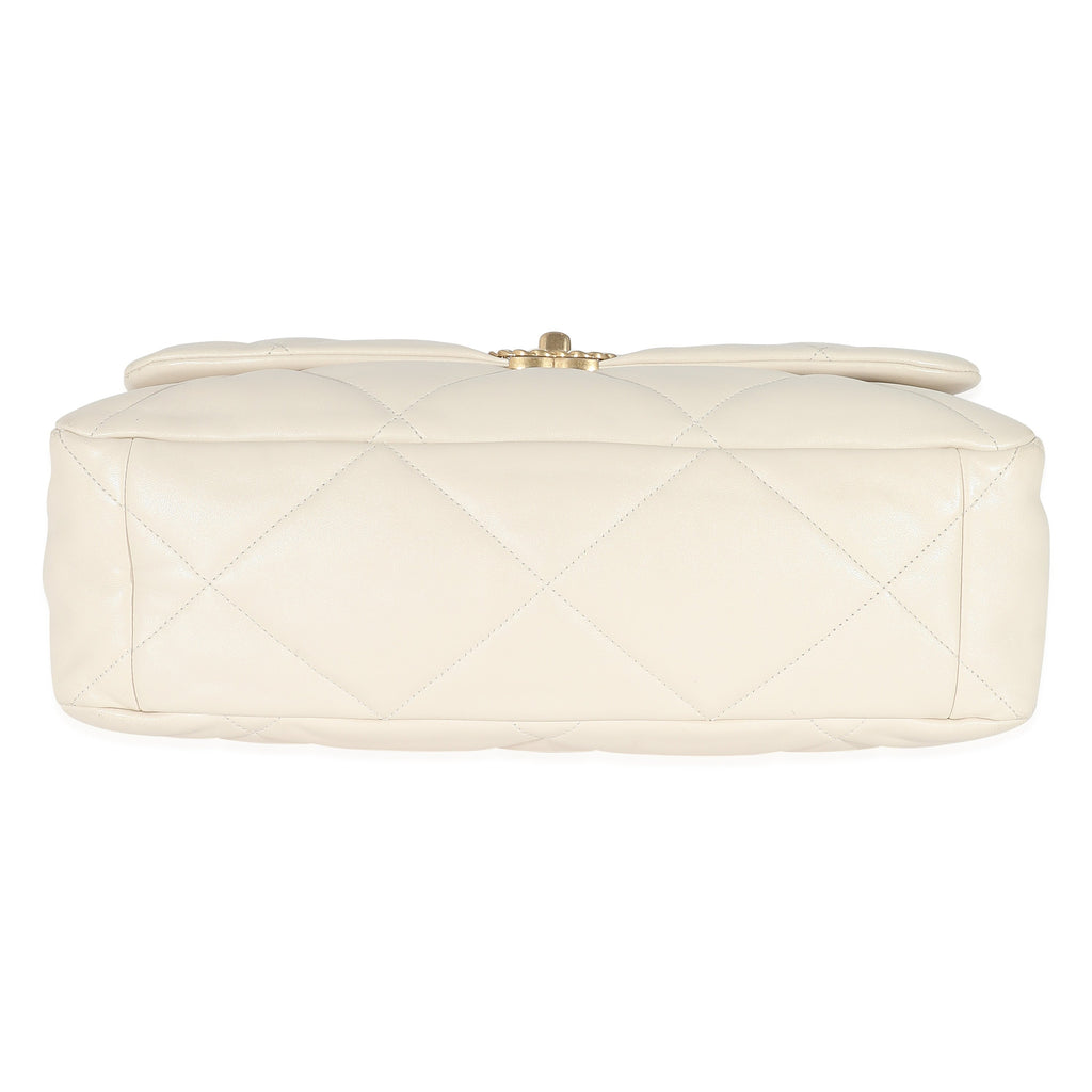 Ivory Shiny Quilted Lambskin Maxi Chanel 19 Flap Bag