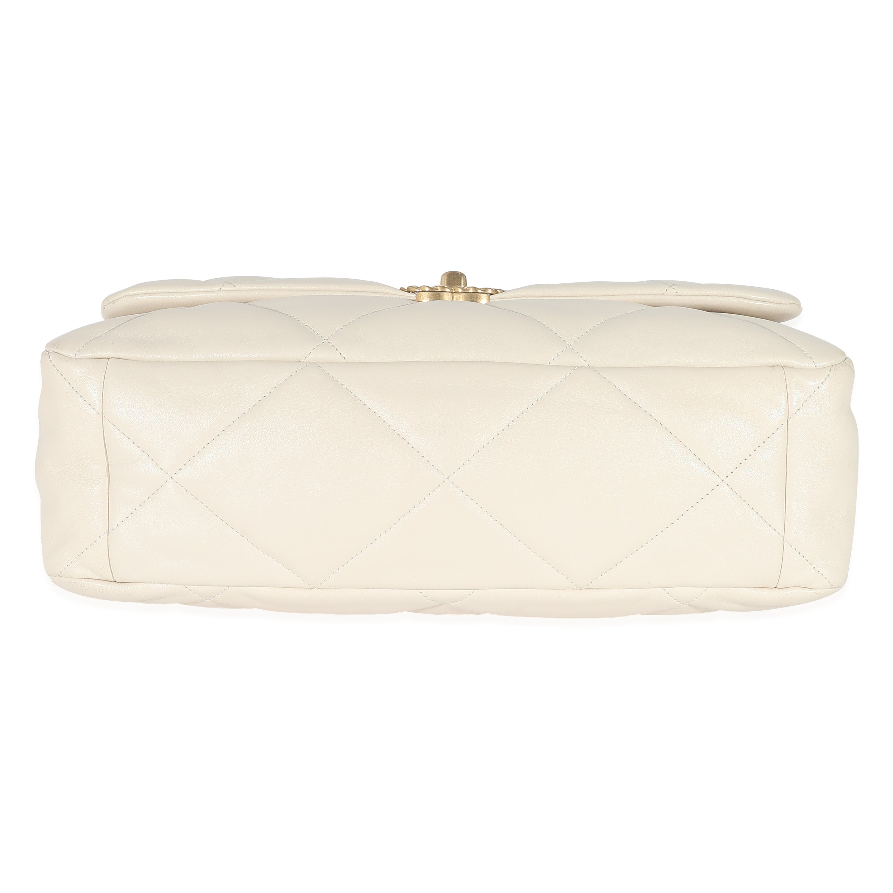 Ivory Shiny Quilted Lambskin Maxi Chanel 19 Flap Bag