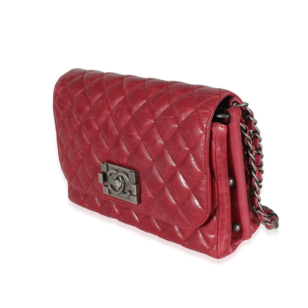 12P Red Glazed Calfskin Veau Brilliante Flap Bag