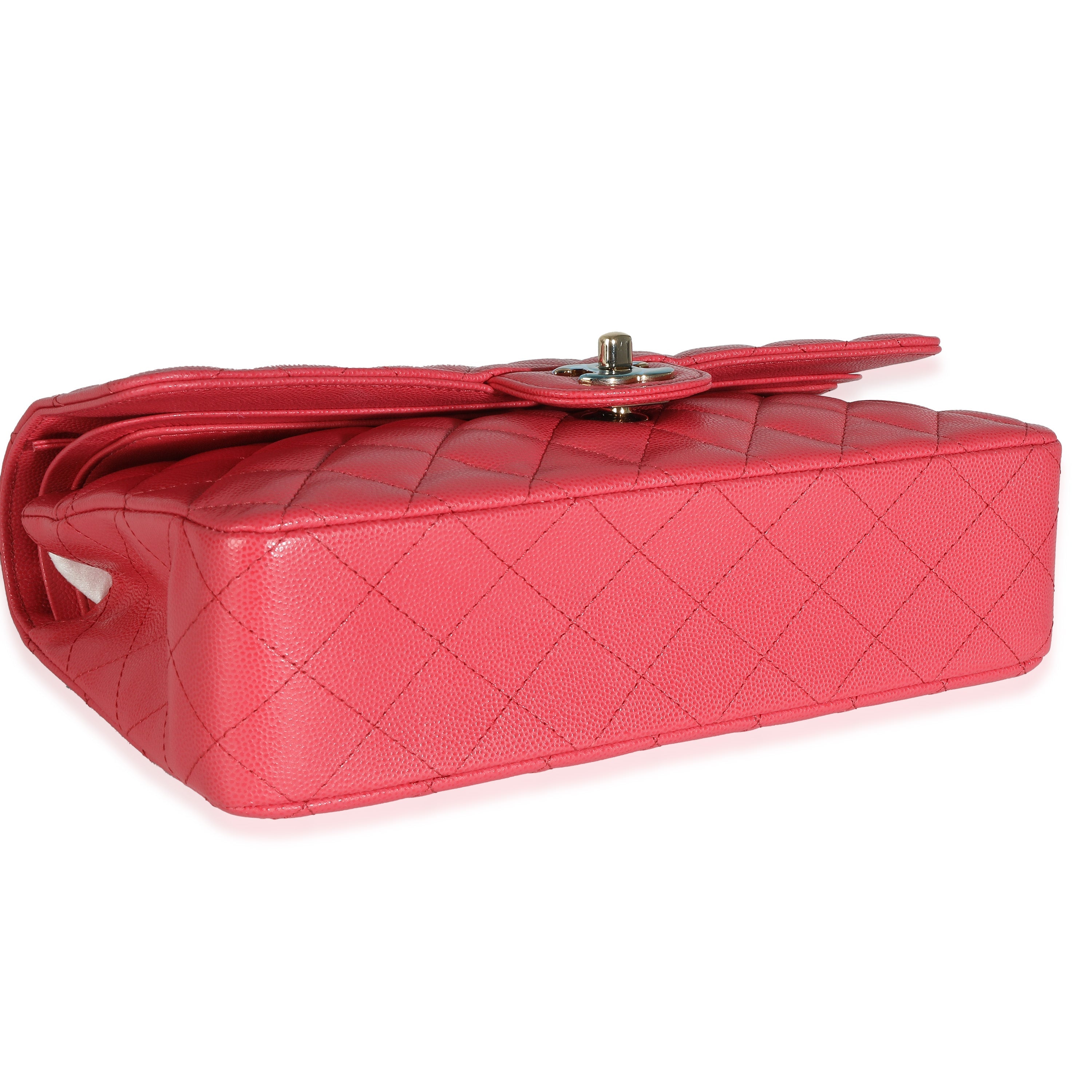 Dark Pink Quilted Caviar Medium Classic Double Flap Handbag