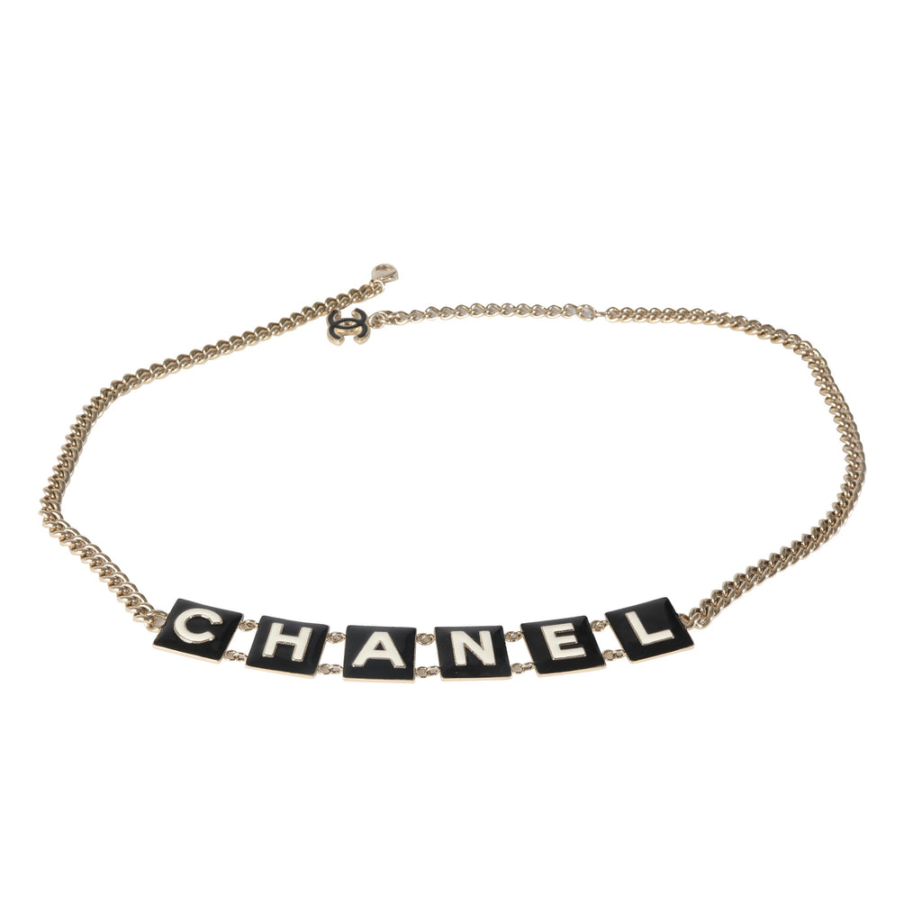 2022 Black & White Enamel Gold Plated Logo Belt