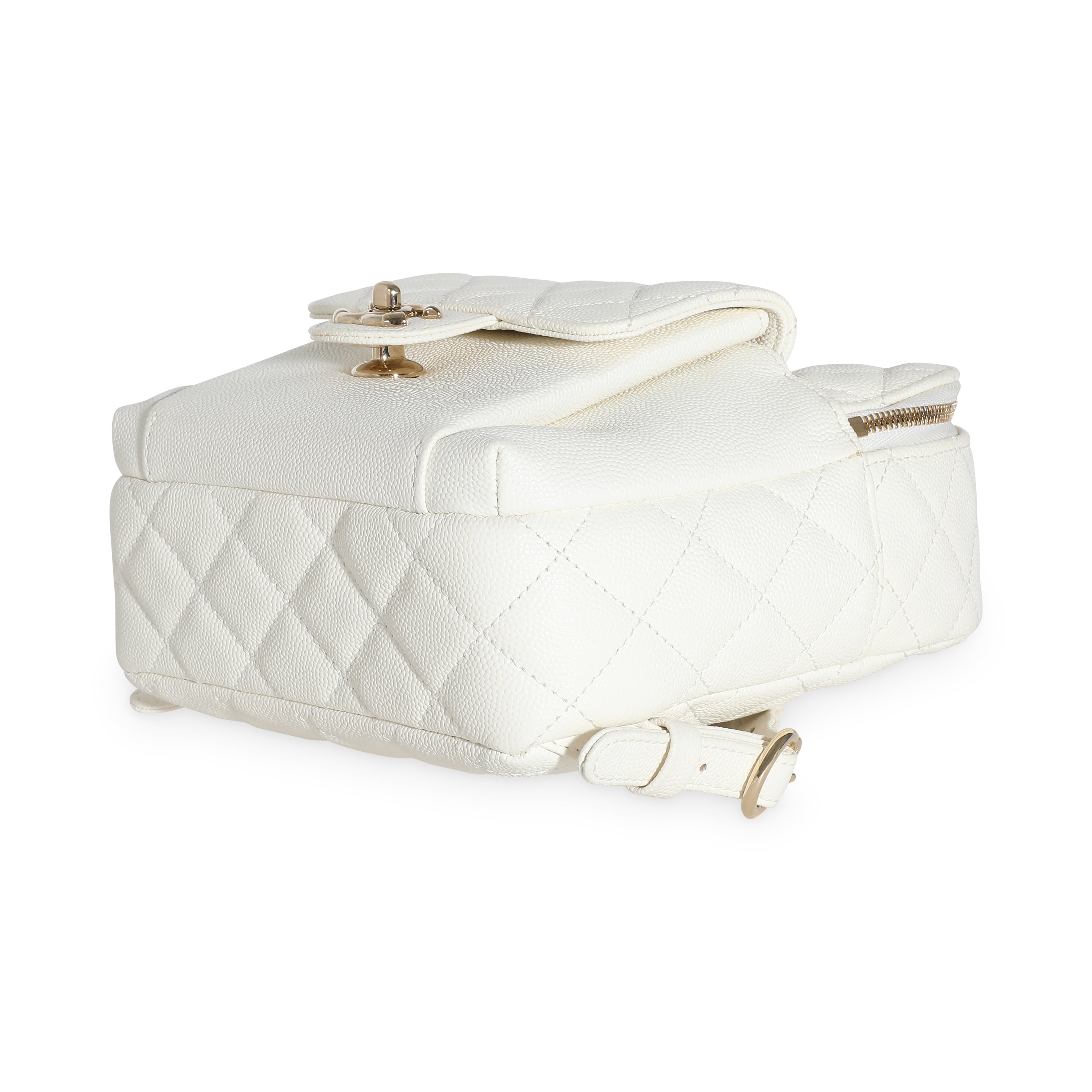 White Quilted Caviar Small CC Day Backpack Handbag