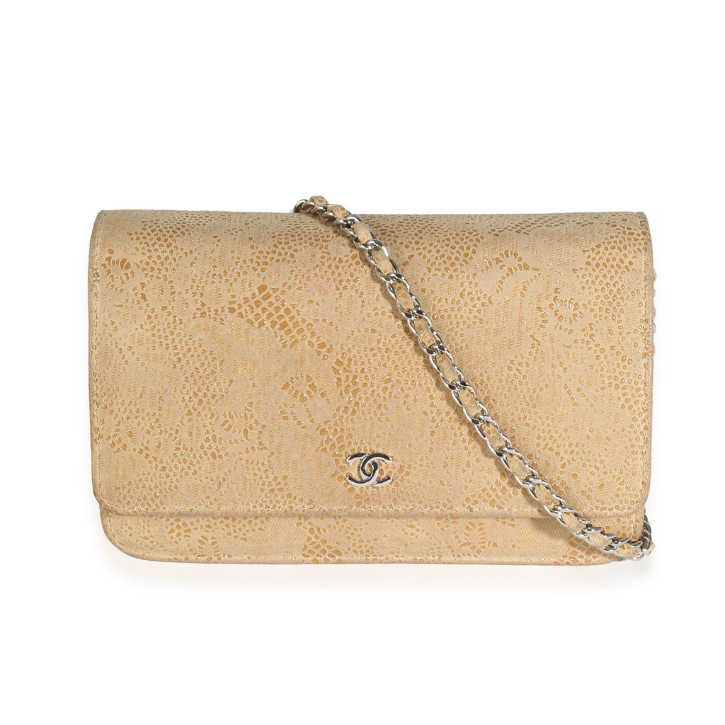 Beige Suede Lace Over Wallet On Chain