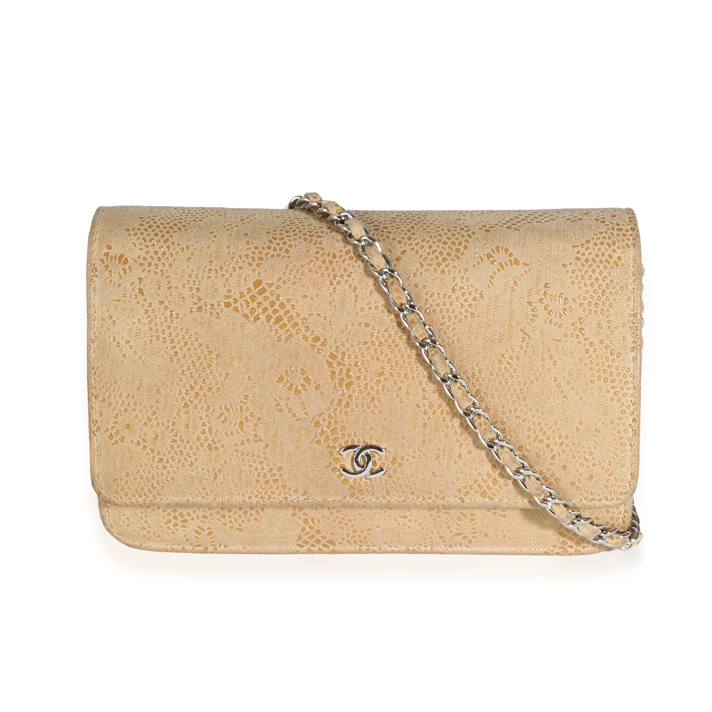 Beige Suede Lace Over Wallet On Chain