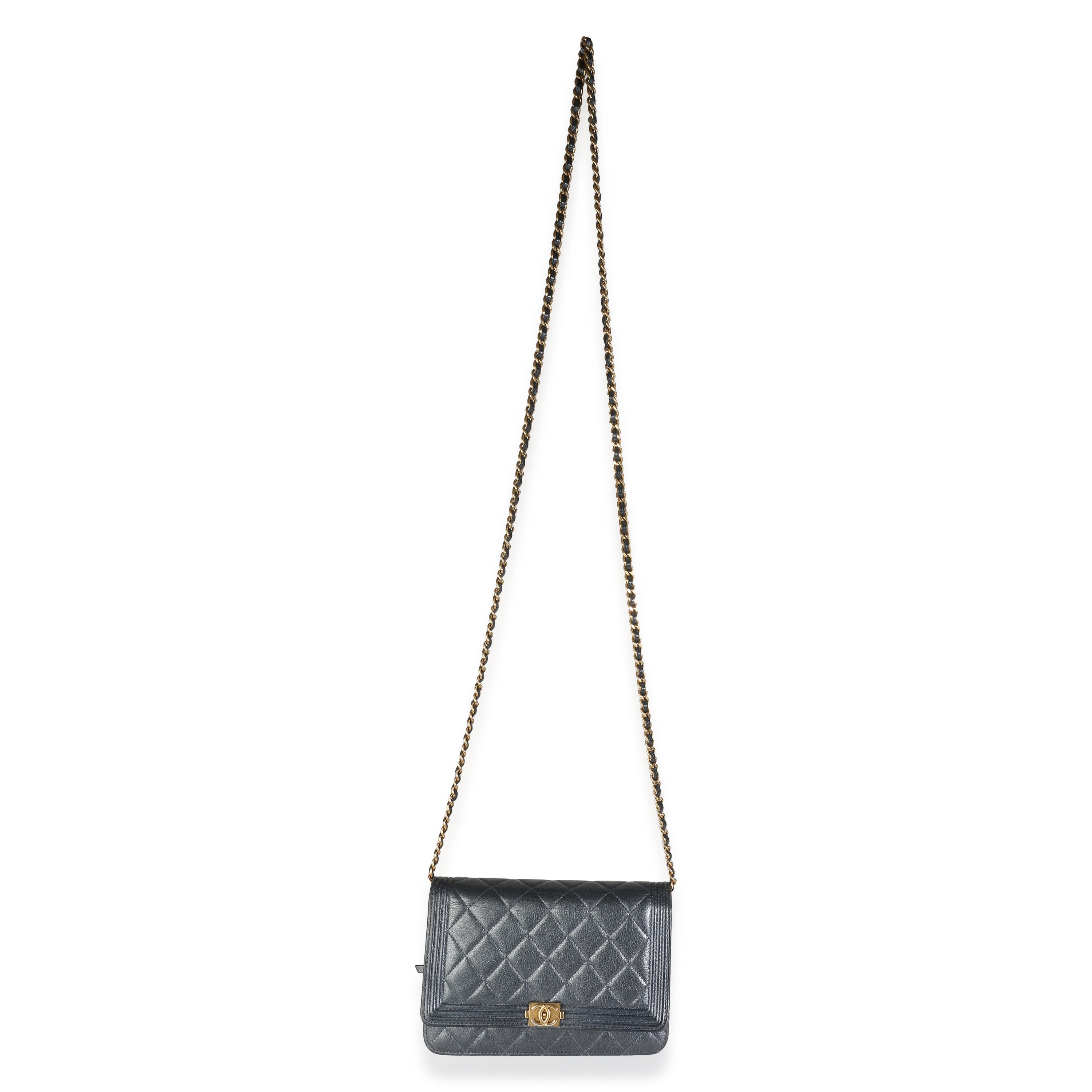 Gunmetal Quilted Lambskin Boy Wallet On Chain