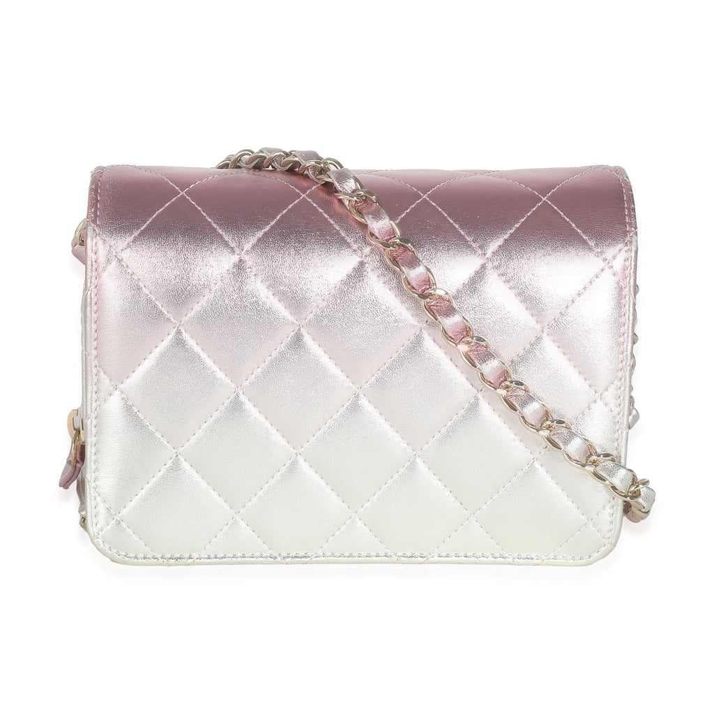 Gold Pink Ombre Metallic Lambskin Like A Wallet Flap Bag