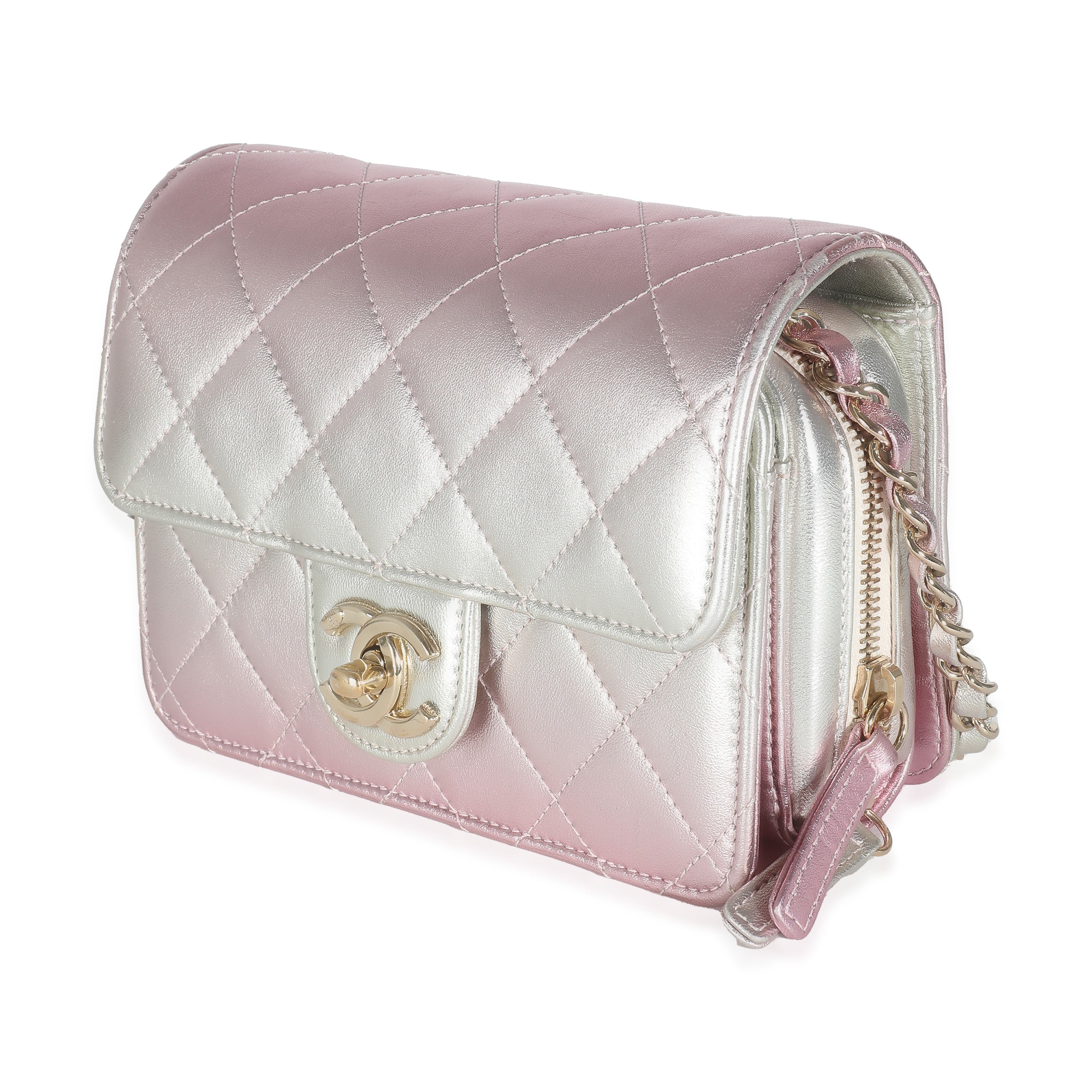 Gold Pink Ombre Metallic Lambskin Like A Wallet Flap Bag