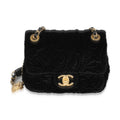 Black Camellia Embossed Velvet Mini Square Flap Bag