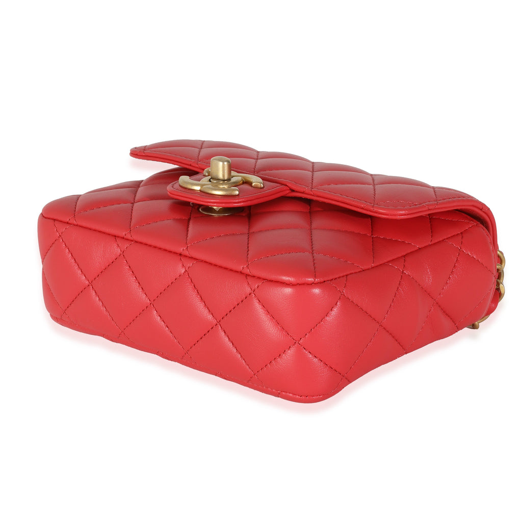 Red Quilted Lambskin Coco Pins Mini Flap Bag