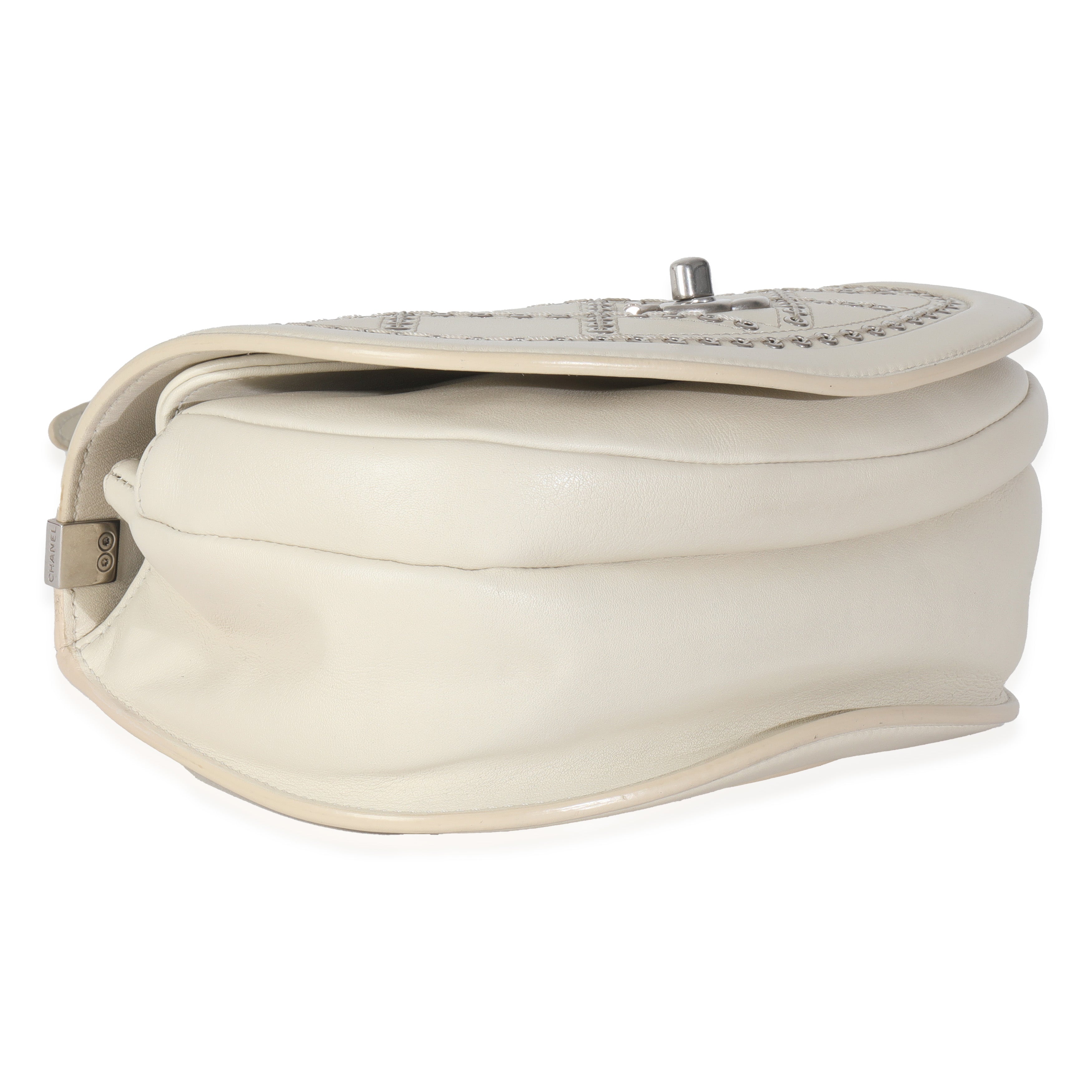 Ivory Calfskin Coco Eyelets Small Flap Bag