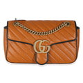 Cognac Calfskin Matelasse Diagonal Small Torchon GG Marmont Shoulder Bag