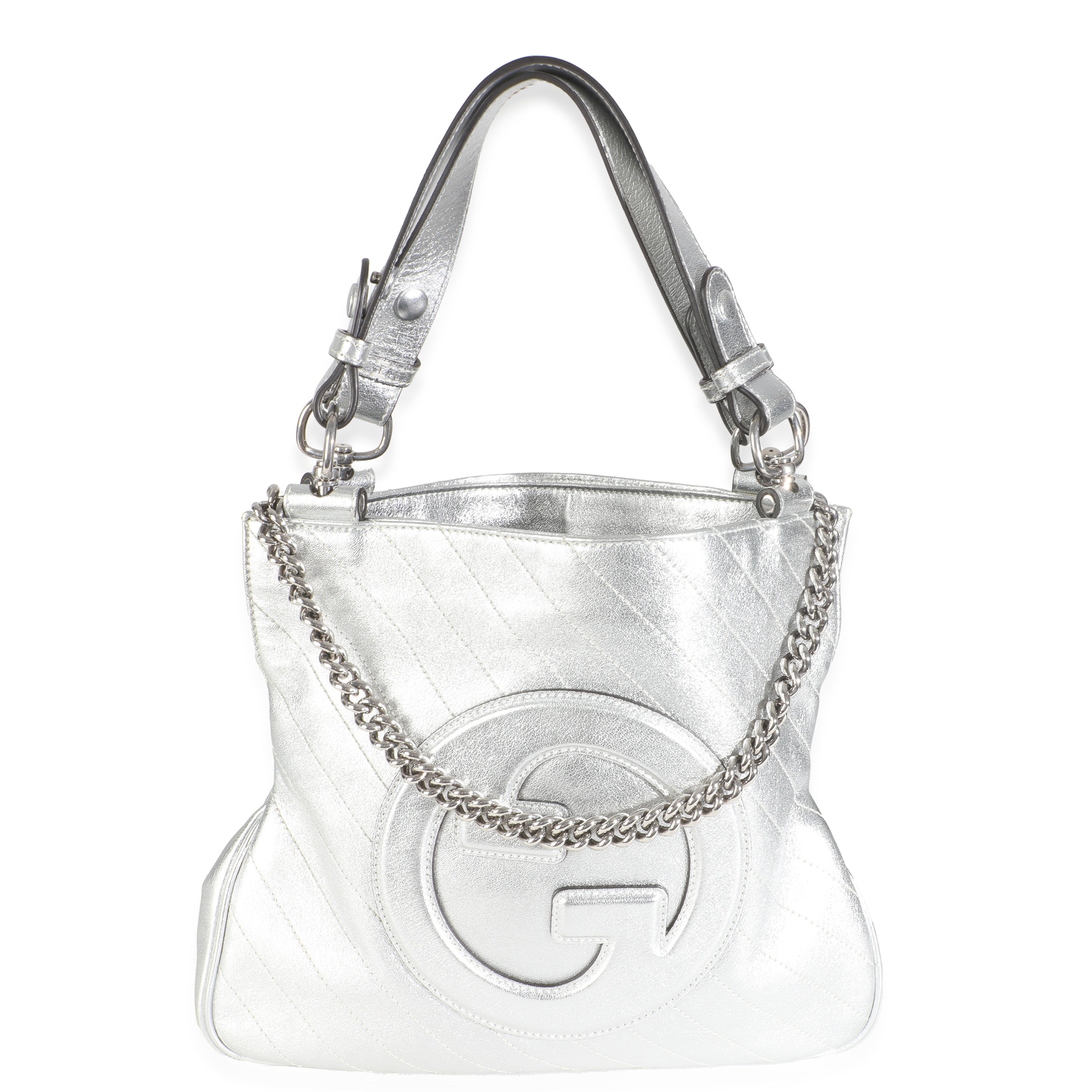Silver Metallic Sakai Diagonal Stitched Calfskin Small Blondie Tote