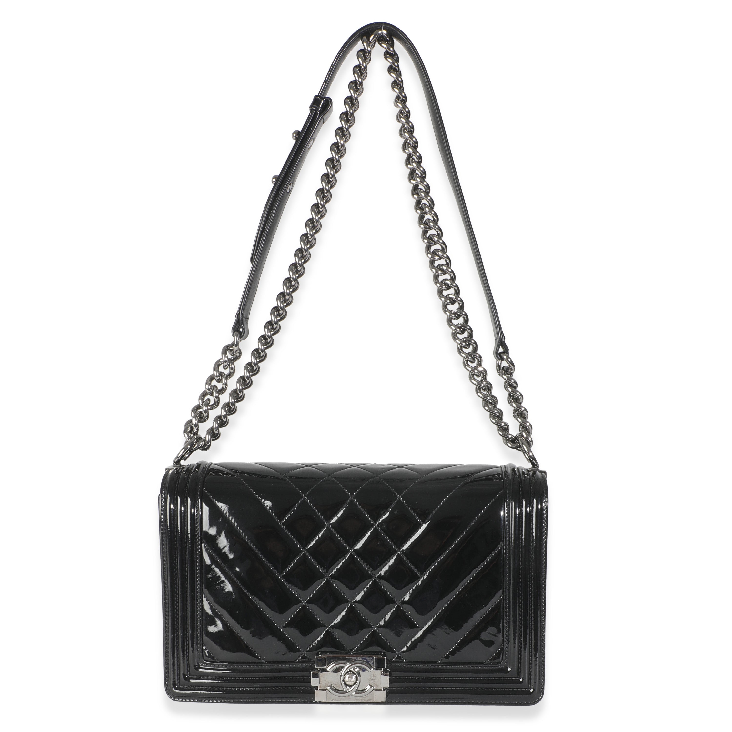 Black Patent Chevron Old Medium Boy Bag