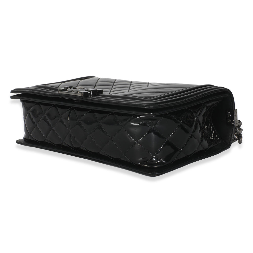Black Patent Chevron Old Medium Boy Bag