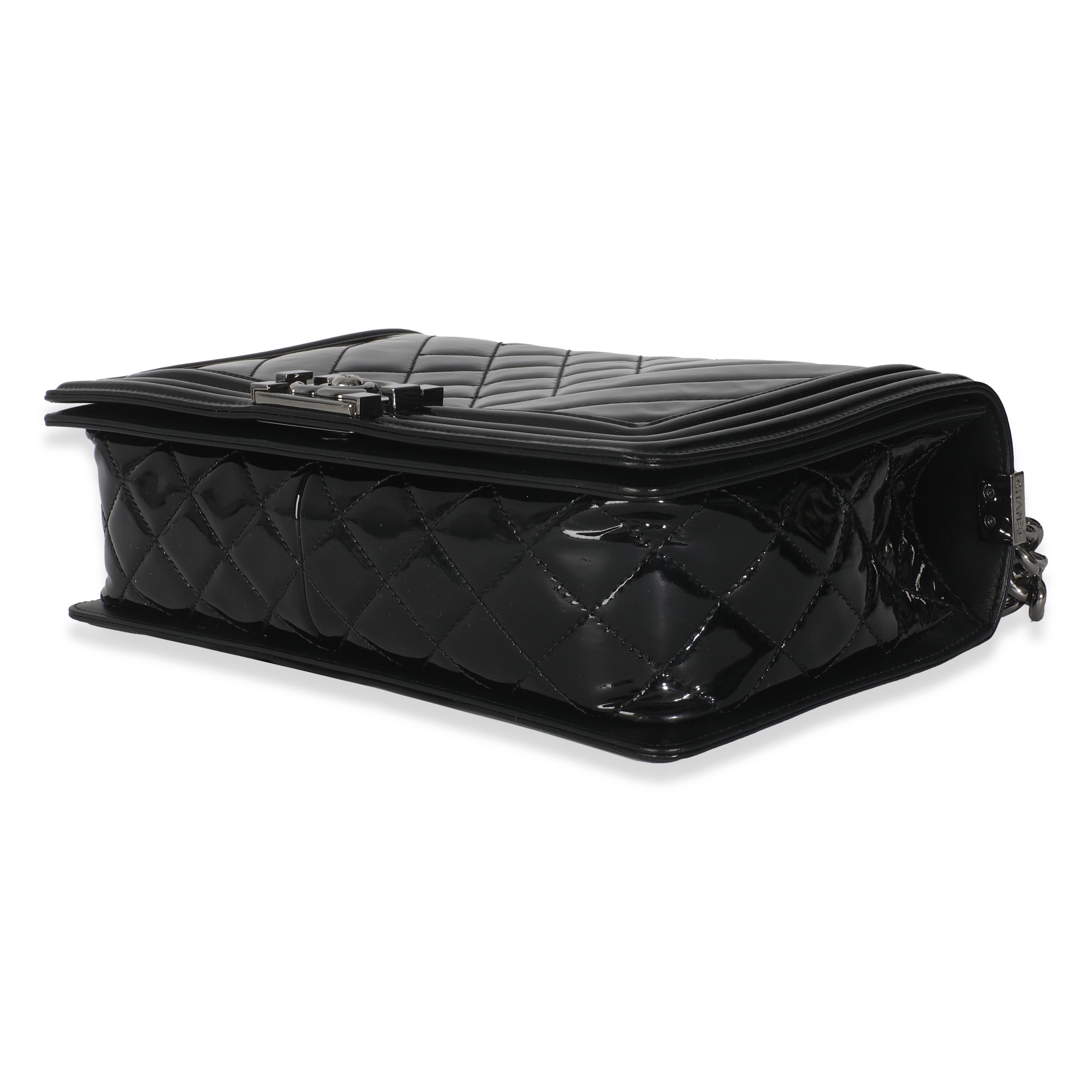 Black Patent Chevron Old Medium Boy Bag