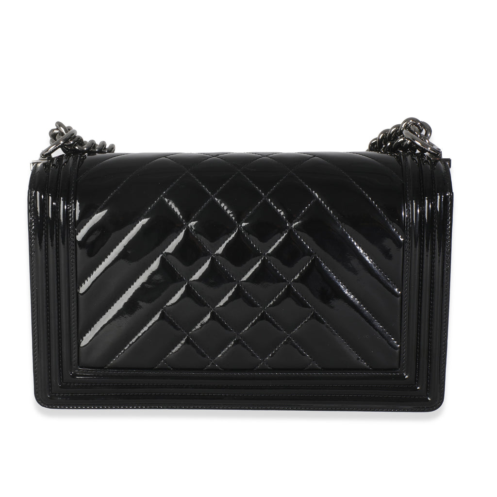 Black Patent Chevron Old Medium Boy Bag