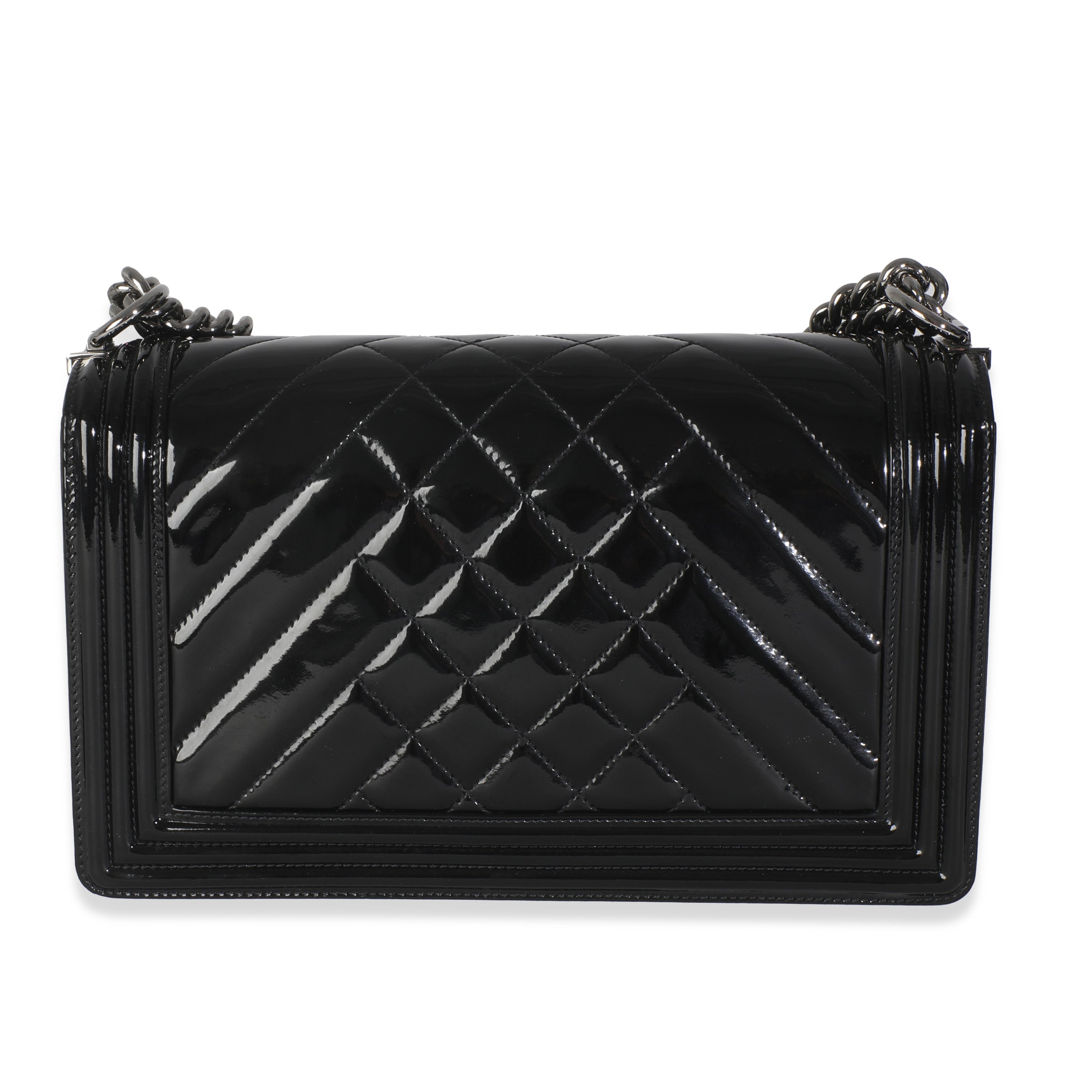 Black Patent Chevron Old Medium Boy Bag