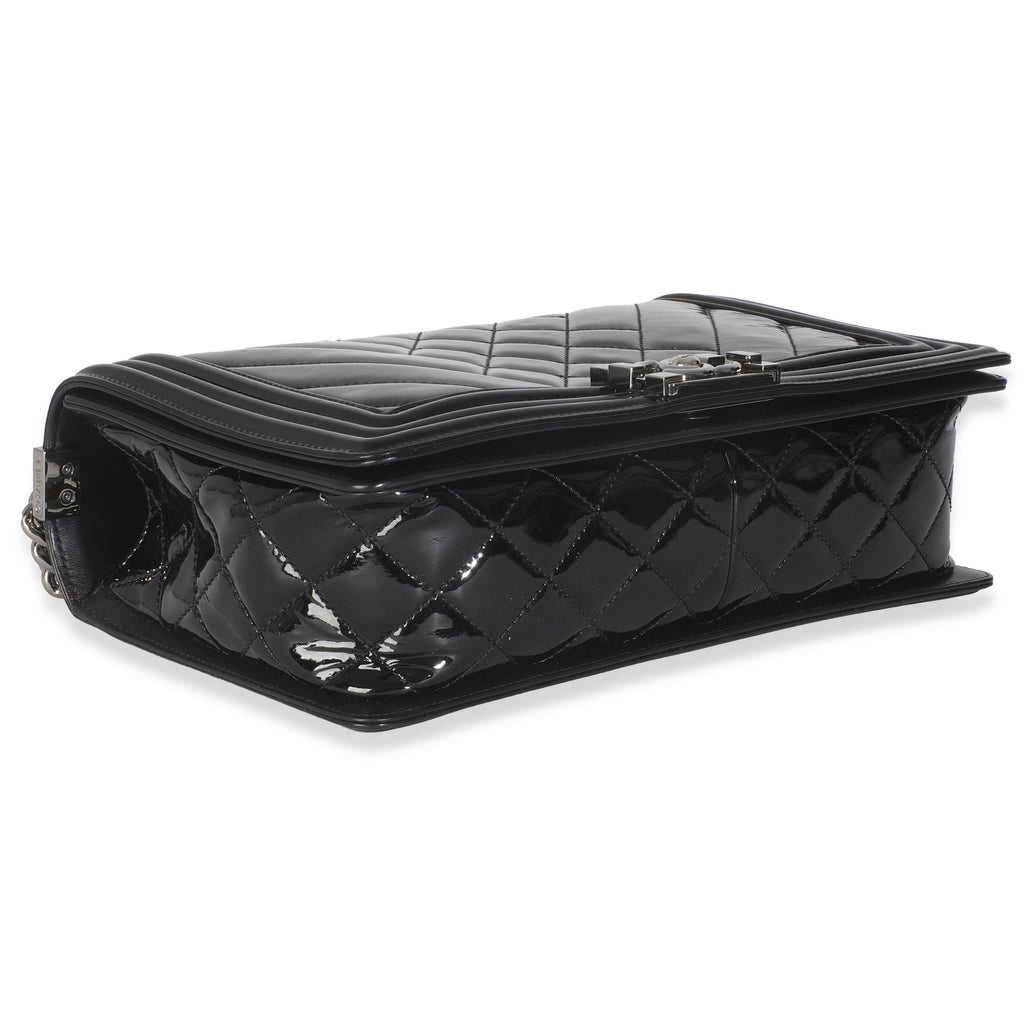 Black Patent Chevron Old Medium Boy Bag