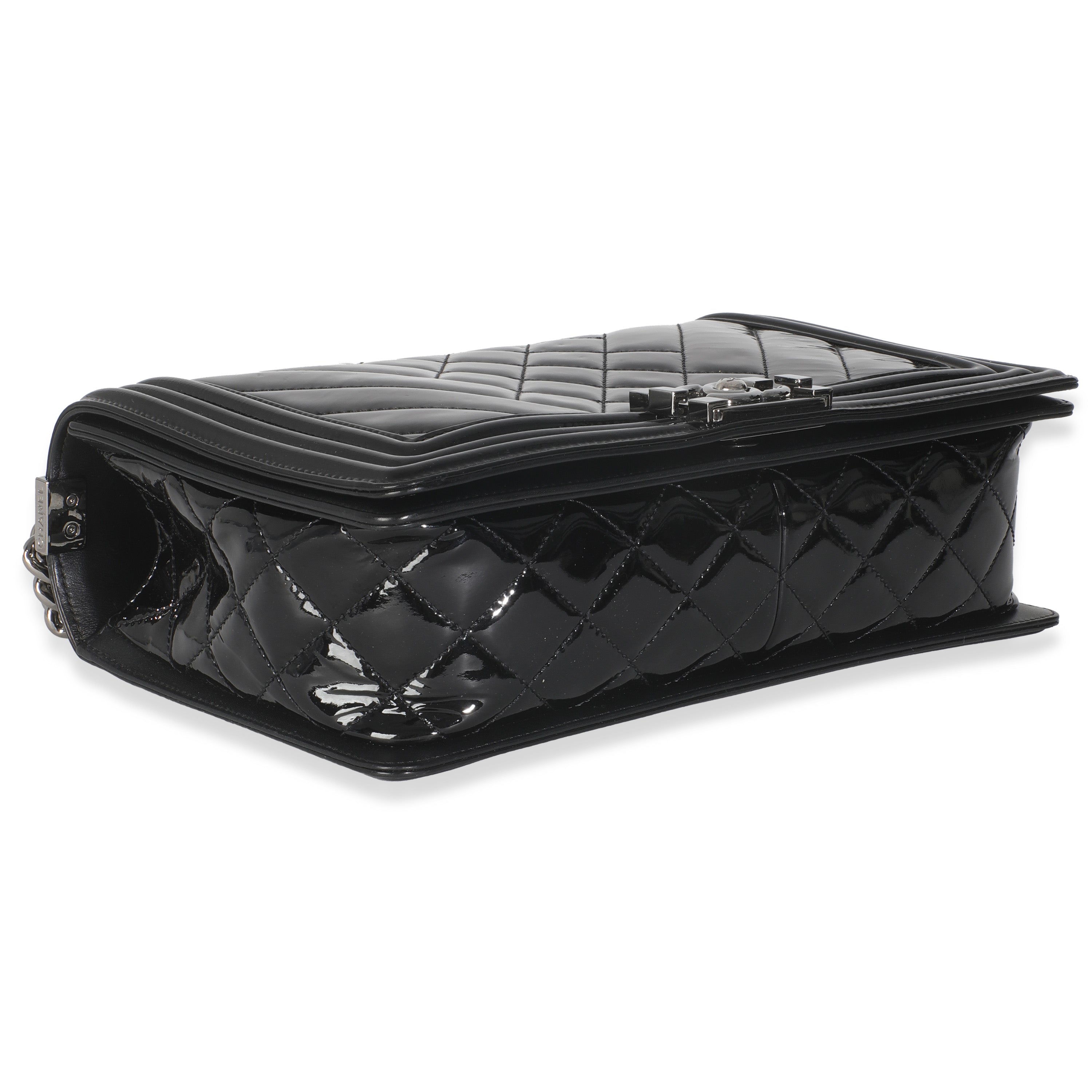 Black Patent Chevron Old Medium Boy Bag
