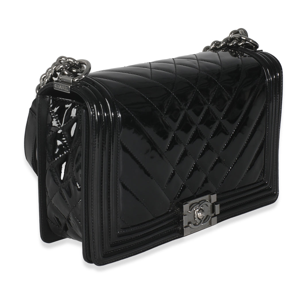 Black Patent Chevron Old Medium Boy Bag