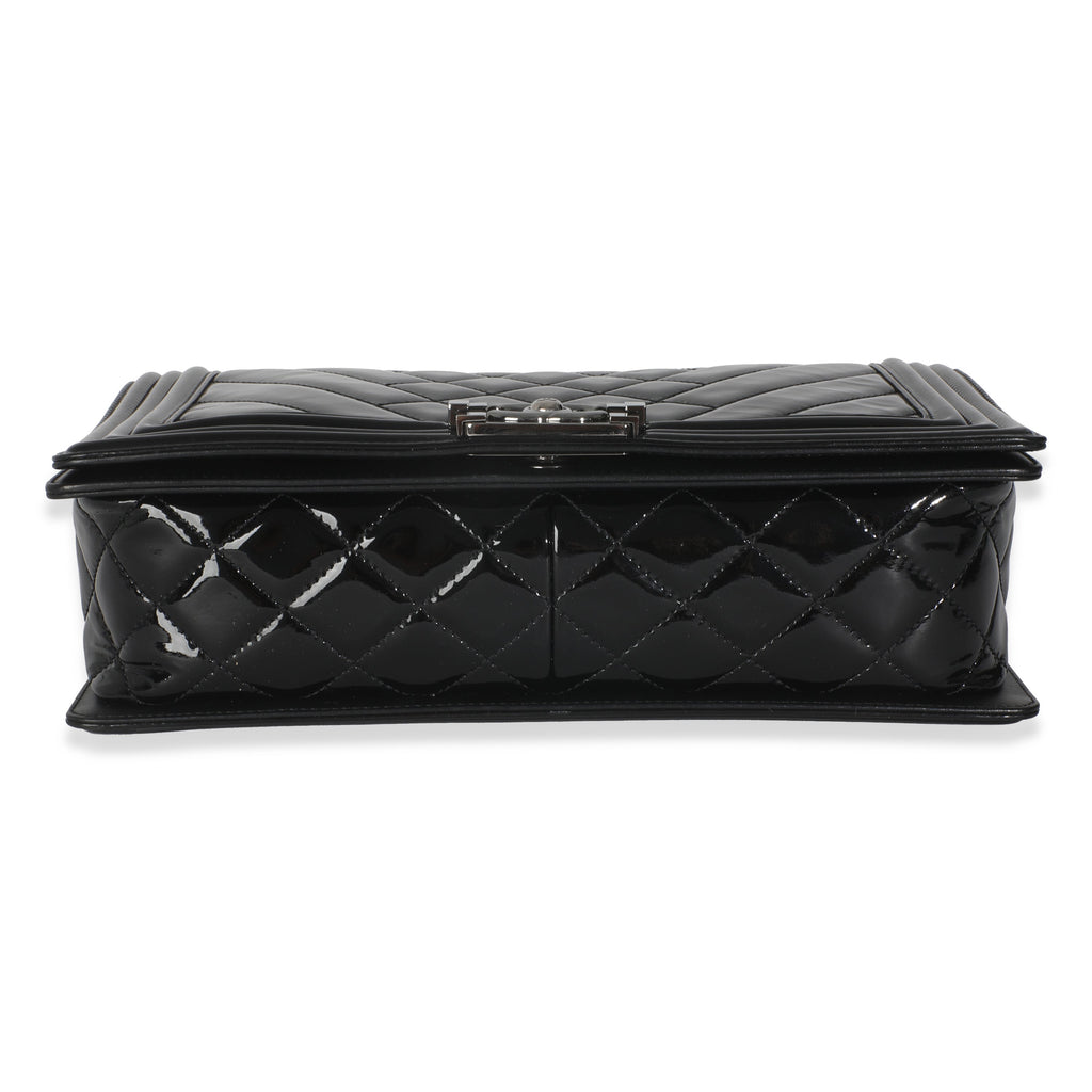 Black Patent Chevron Old Medium Boy Bag