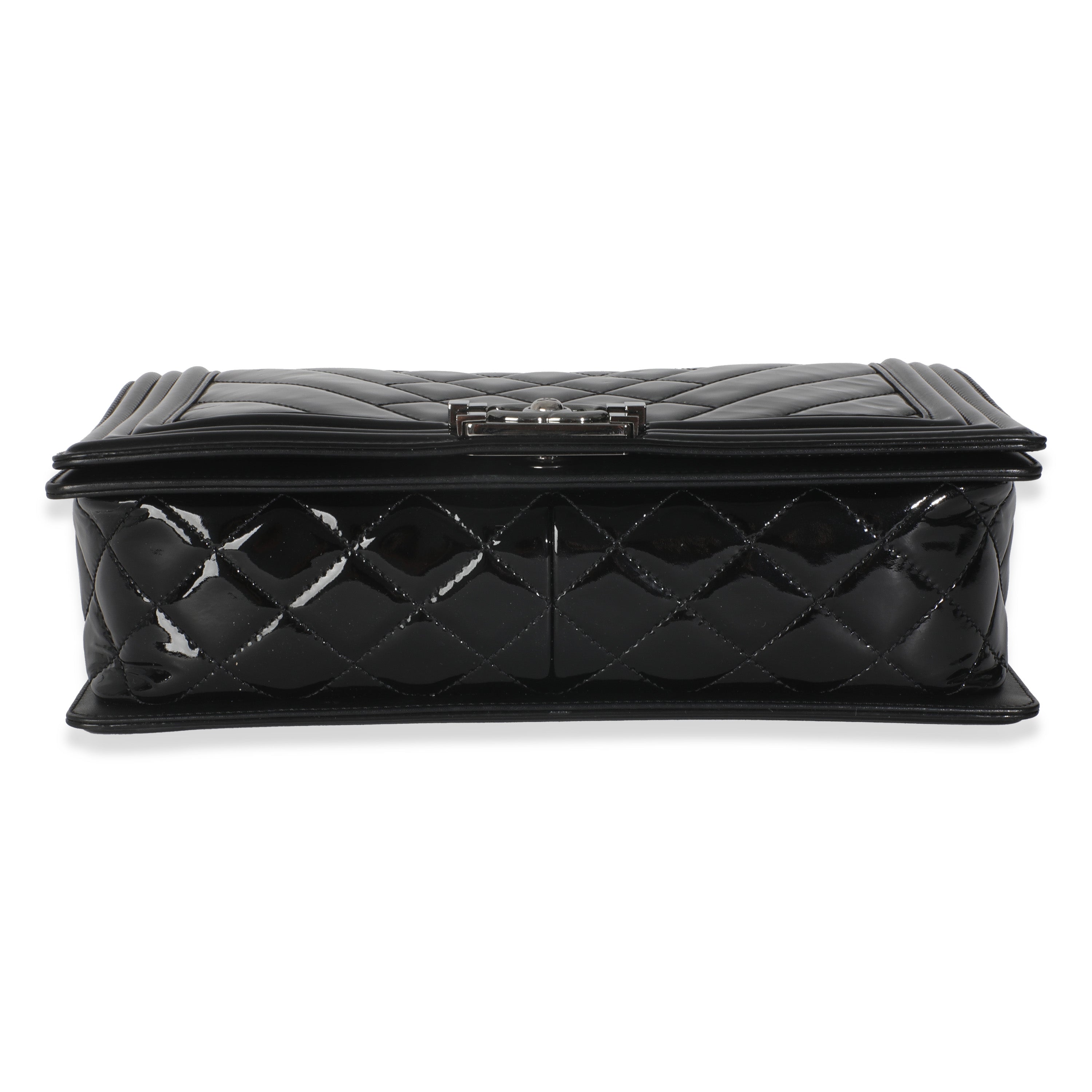 Black Patent Chevron Old Medium Boy Bag