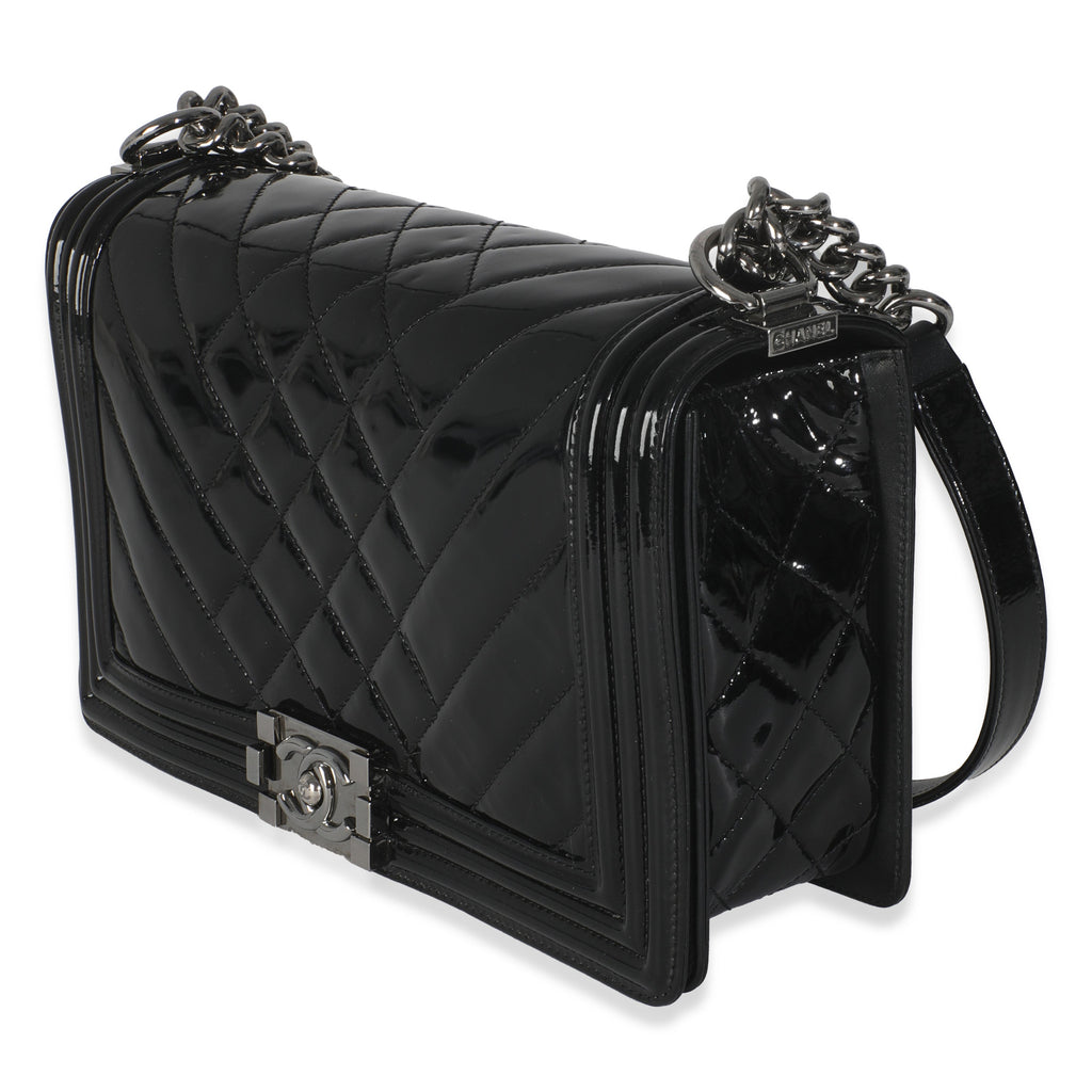 Black Patent Chevron Old Medium Boy Bag